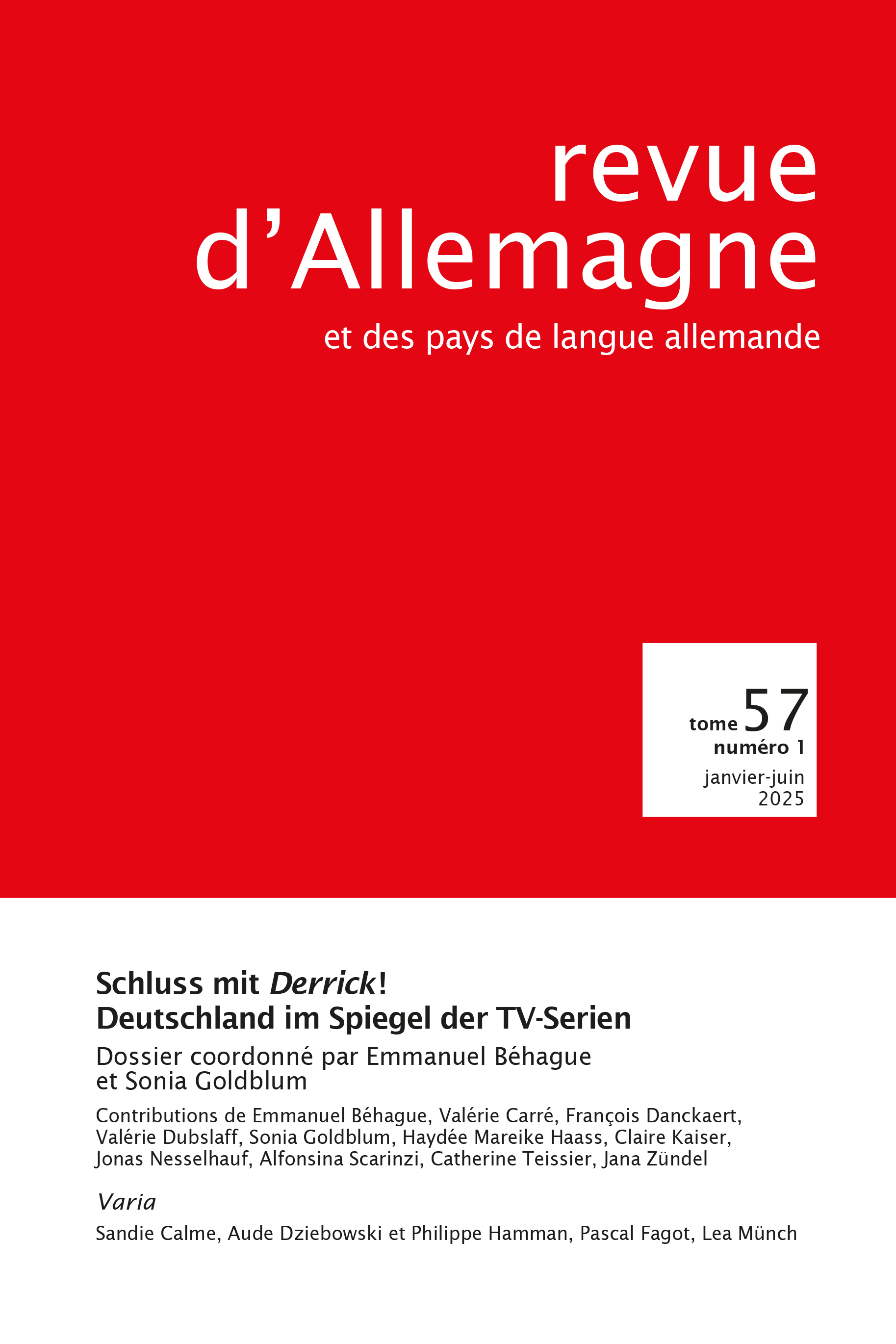 Revue d'Allemagne et des pays de langue allemande n°57-1/2025