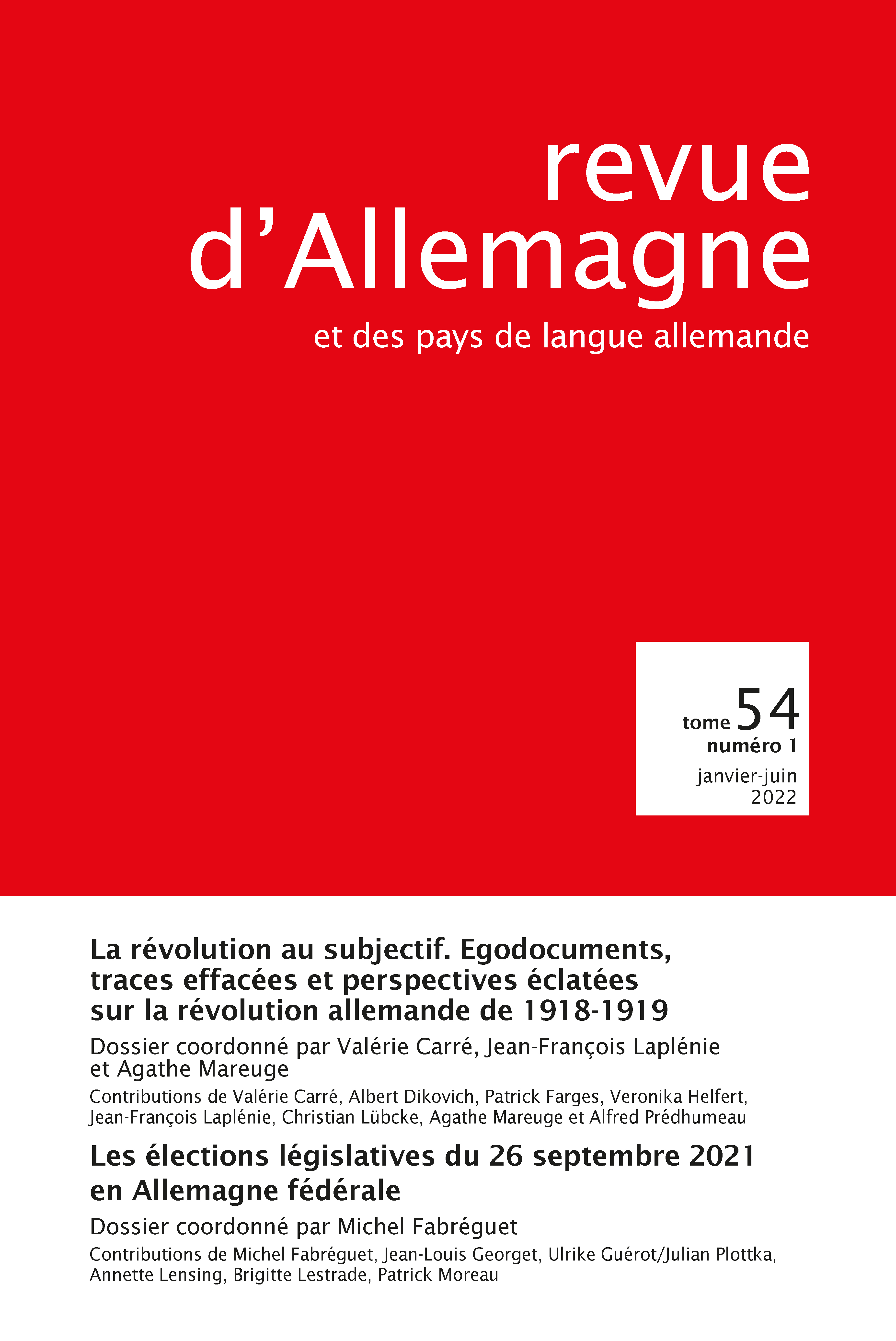 Revue d'Allemagne et des pays de langue allemande Tome 54 Numéro 1