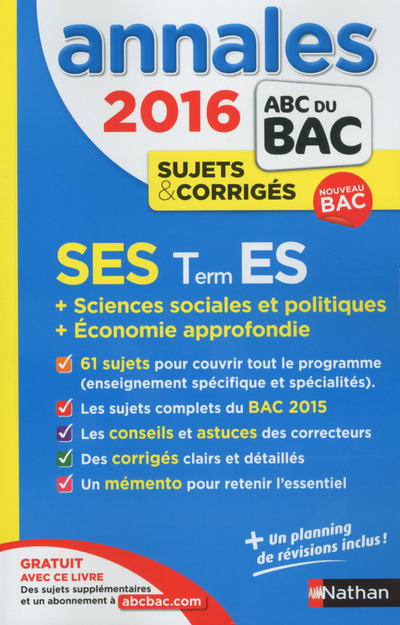 Annales Bac 2016 SES Term ES Sujets & corrigés N11