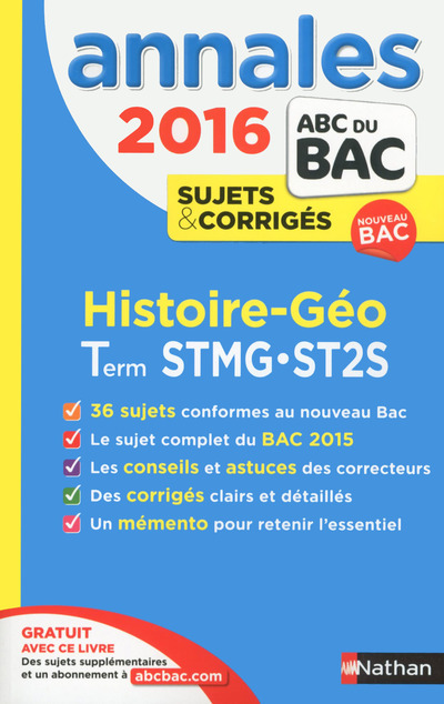 Annales bac 2016 Histoire-Géographie Term STMG-ST2S Sujets & Corrigés