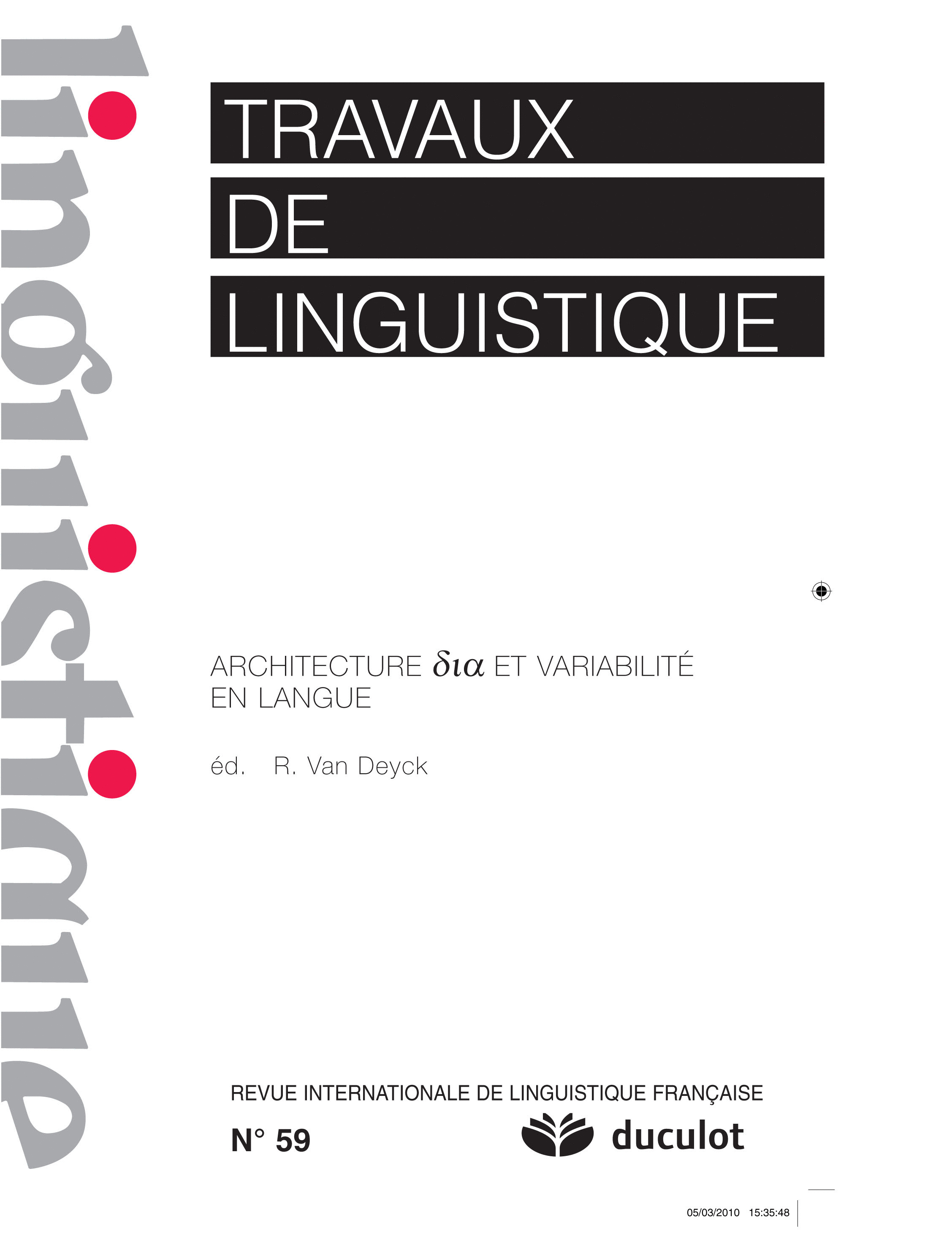 TRAVAUX DE LINGUISTIQUE 2009/2 N.59
