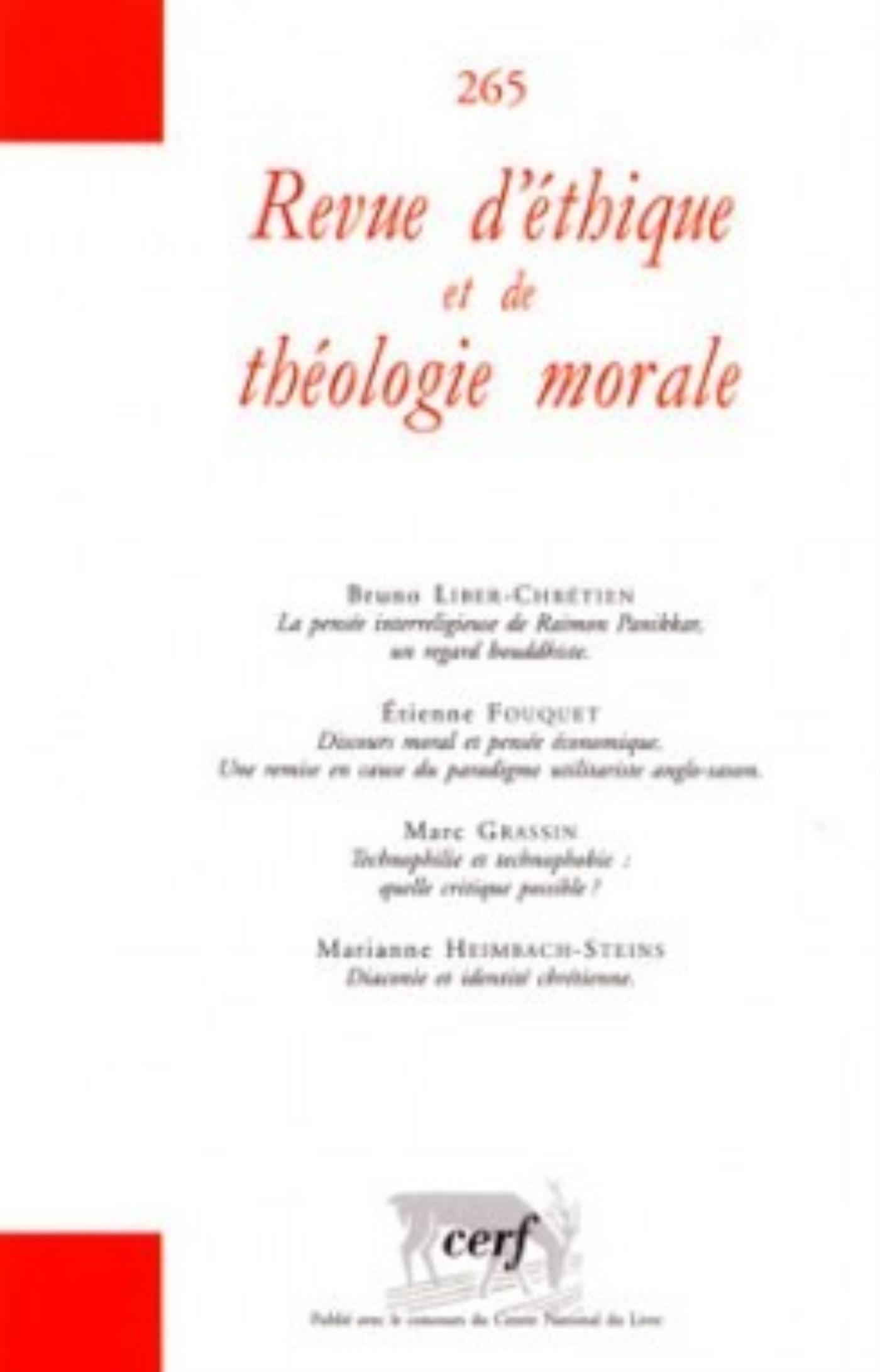 REVUE D'ETHIQUE ET DE THEOLOGIE MORALE NUMERO 265