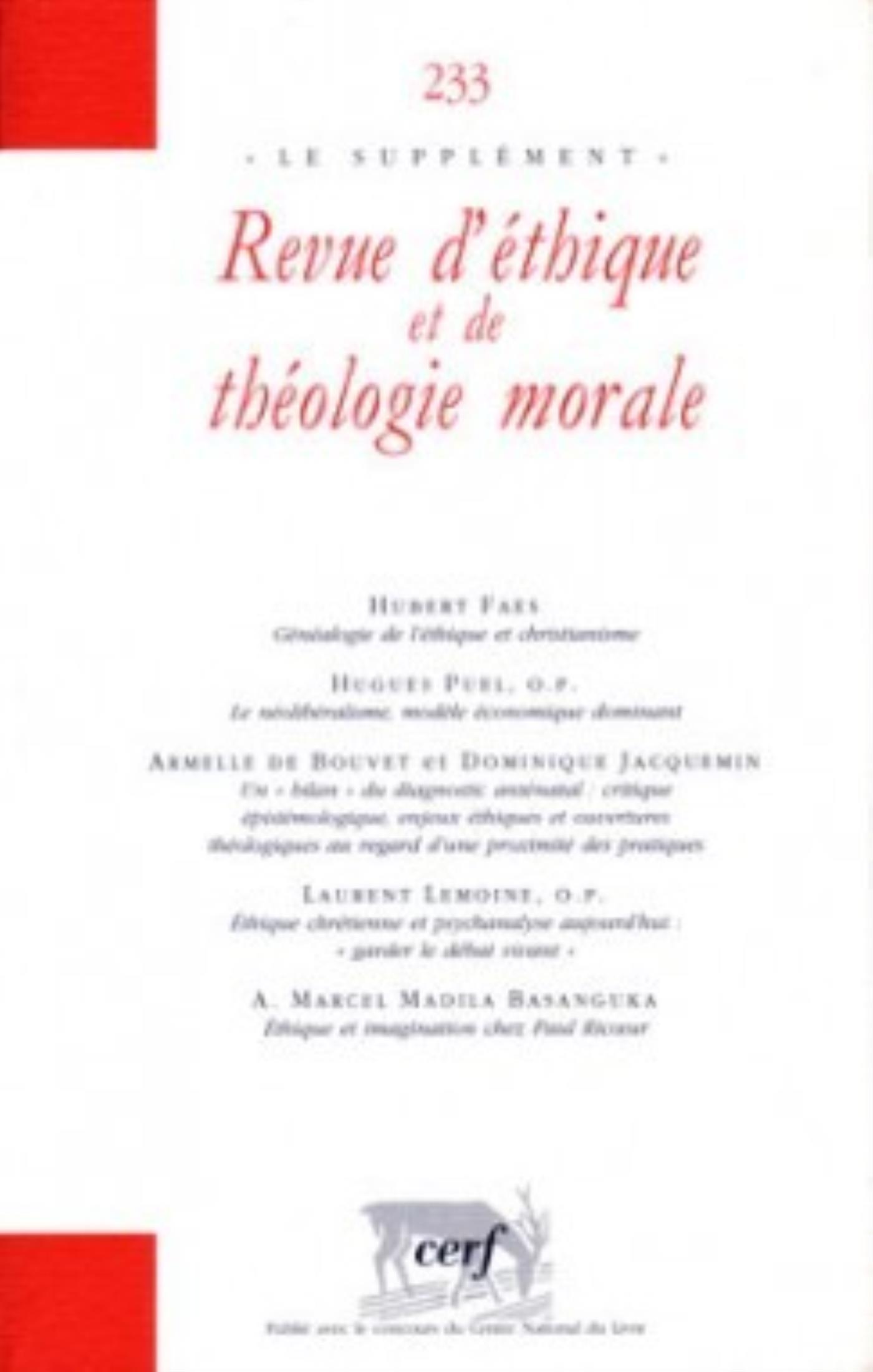 REVUE D'ETHIQUE ET DE THEOLOGIE MORALE SUPPLEMENT233