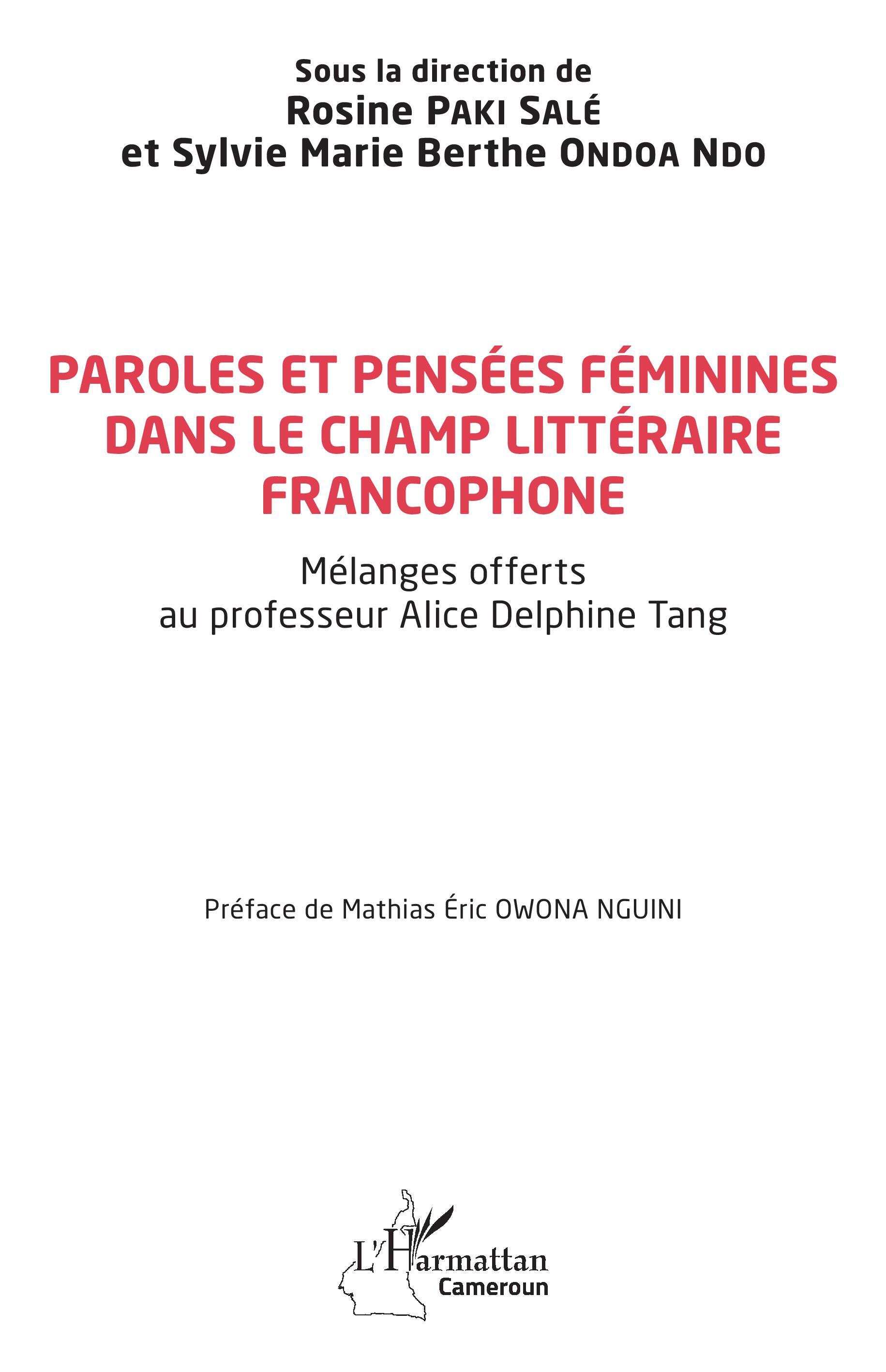 Paroles et pensées féminines dans le champ littéraire francophone