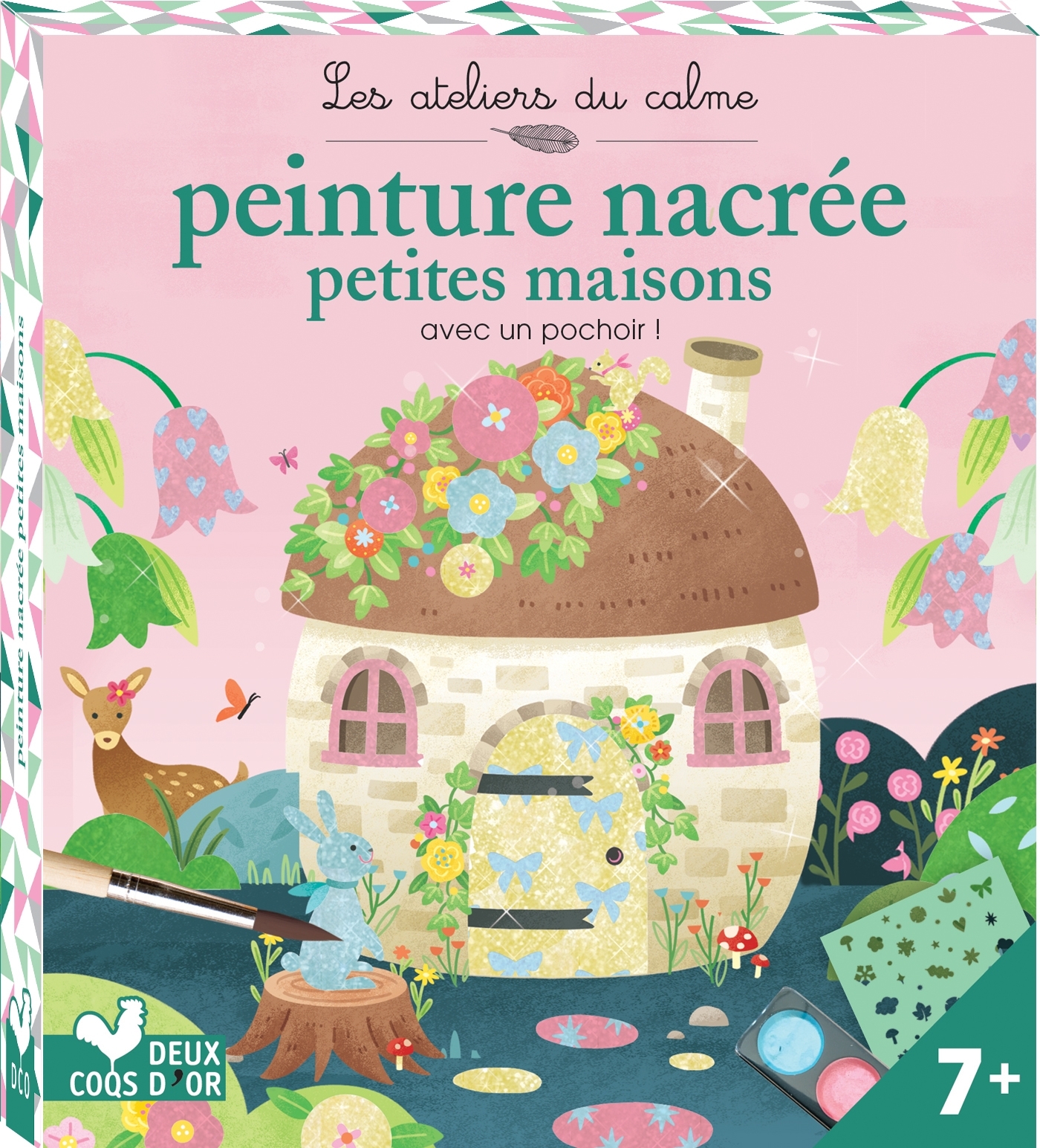 Peinture nacrée et pochoir petites maisons - mini boite avec accessoires