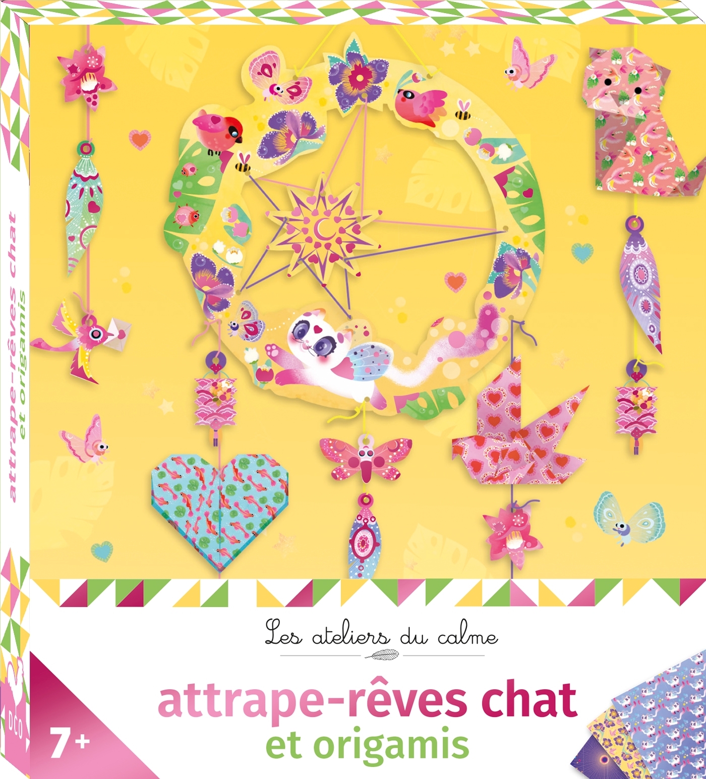 Attrape-rêves chat et origamis - mini-boîte avec accessoires