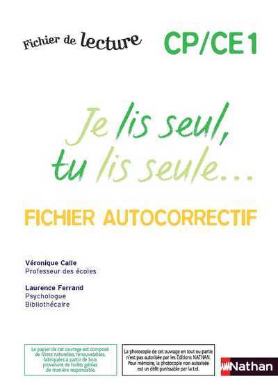 Je lis seul, tu lis seule - Autocorrectif - CP/CE1