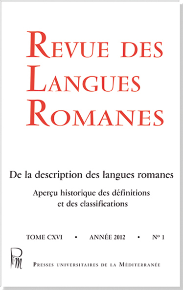 Revue des Langues Romanes Tome 116 n° 1 De la description des langues romanes