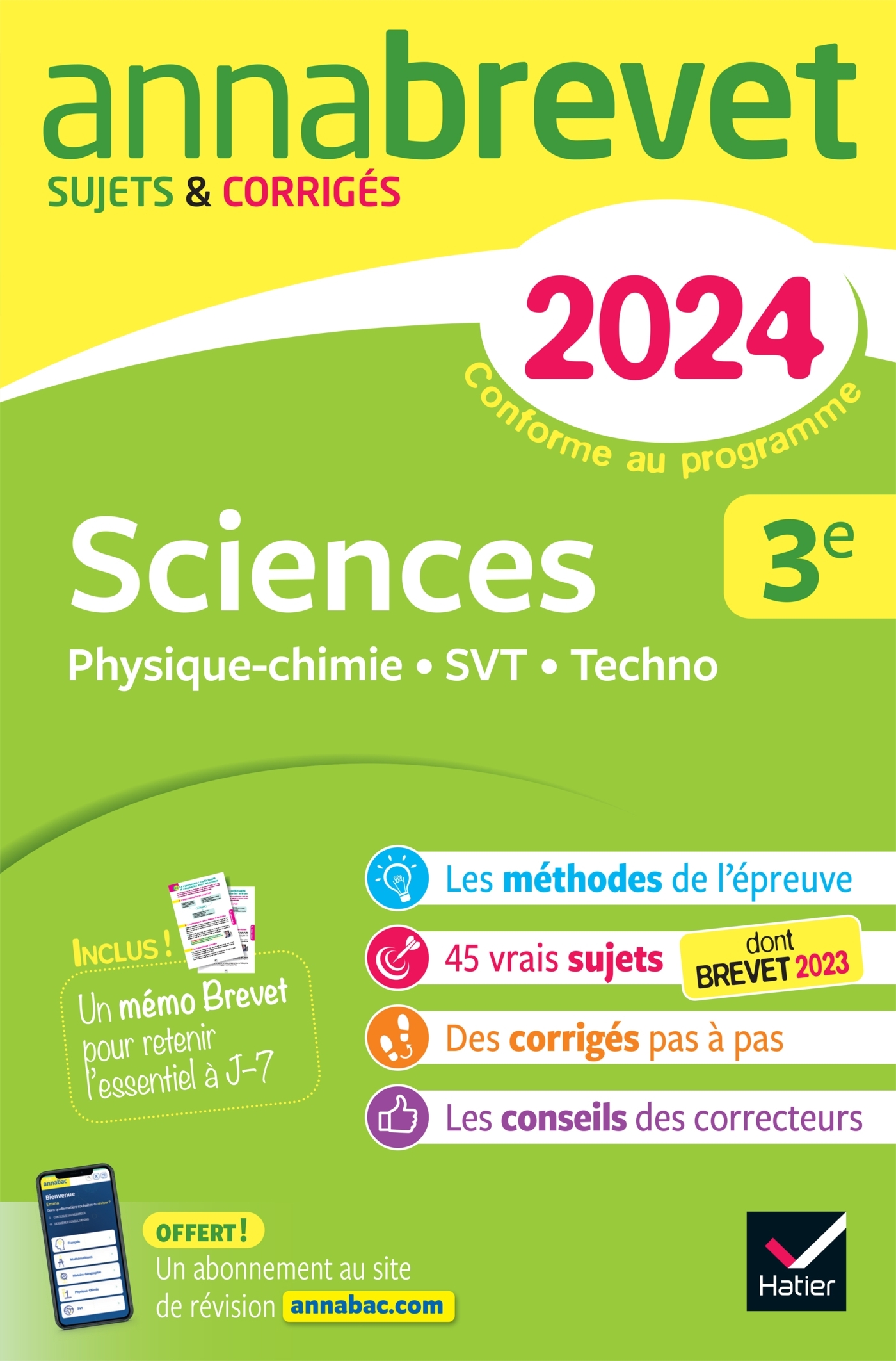 Annales du brevet Annabrevet 2024 Sciences (Physique-chimie, SVT, Technologie) 3e