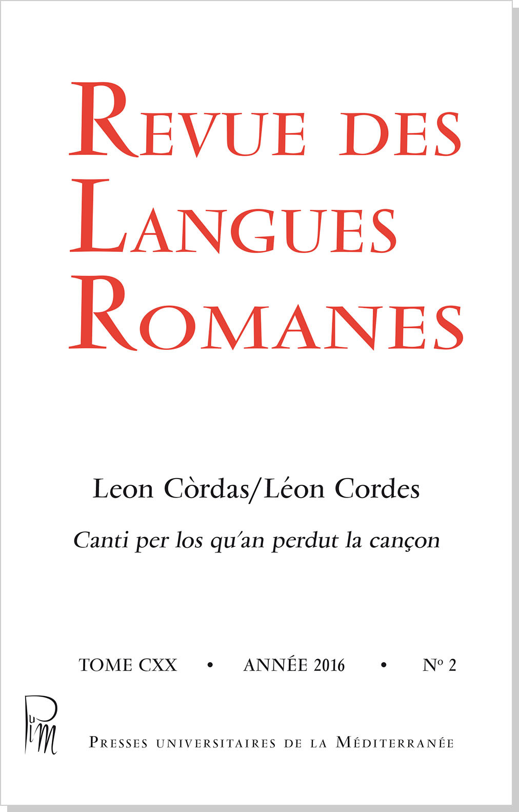 Revue des Langues Romanes Tome 120 n° 2