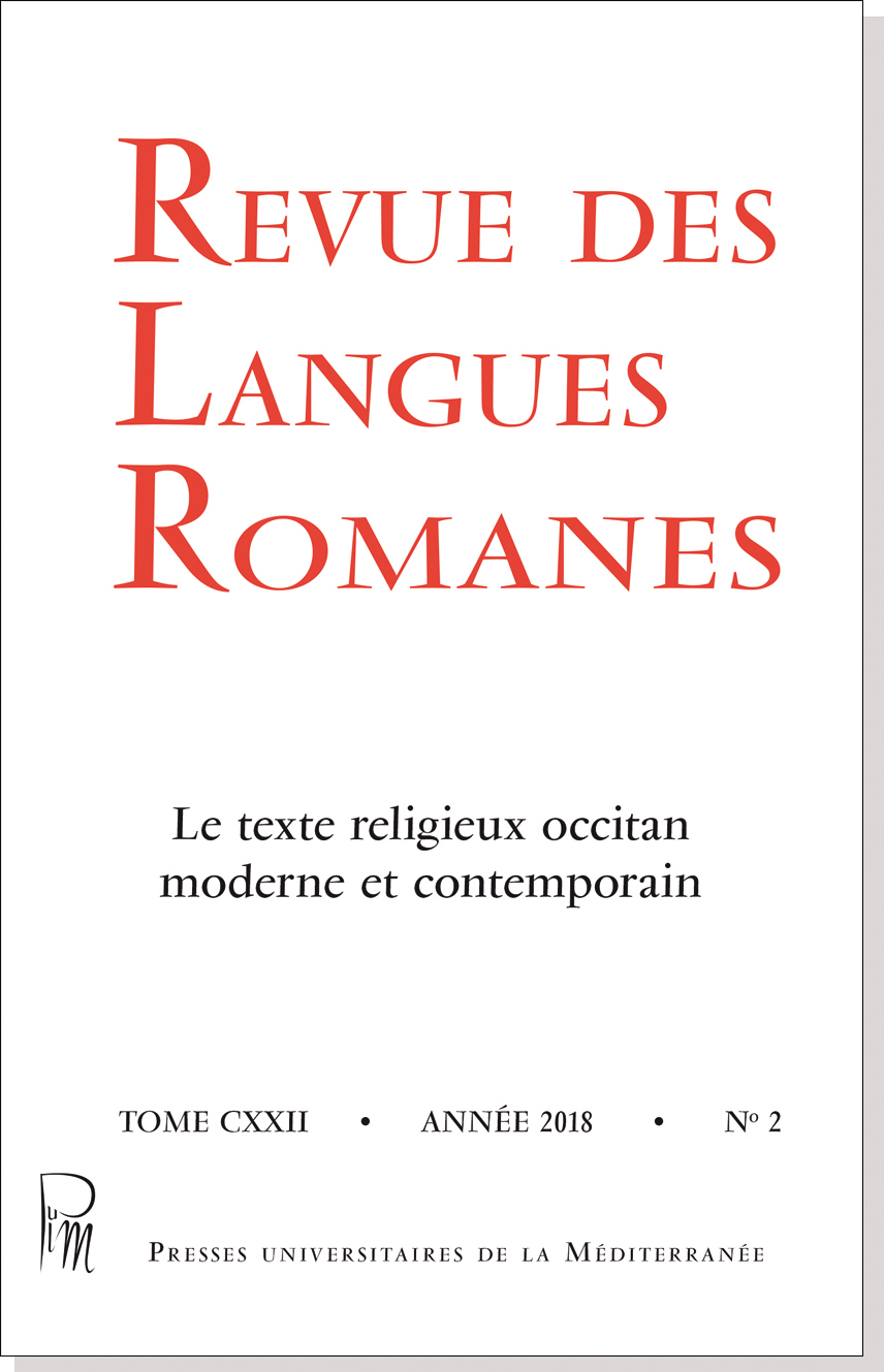 Revue des langues romanes Tome 122 n° 2 : Le texte religieux occitan moderne et contemporain