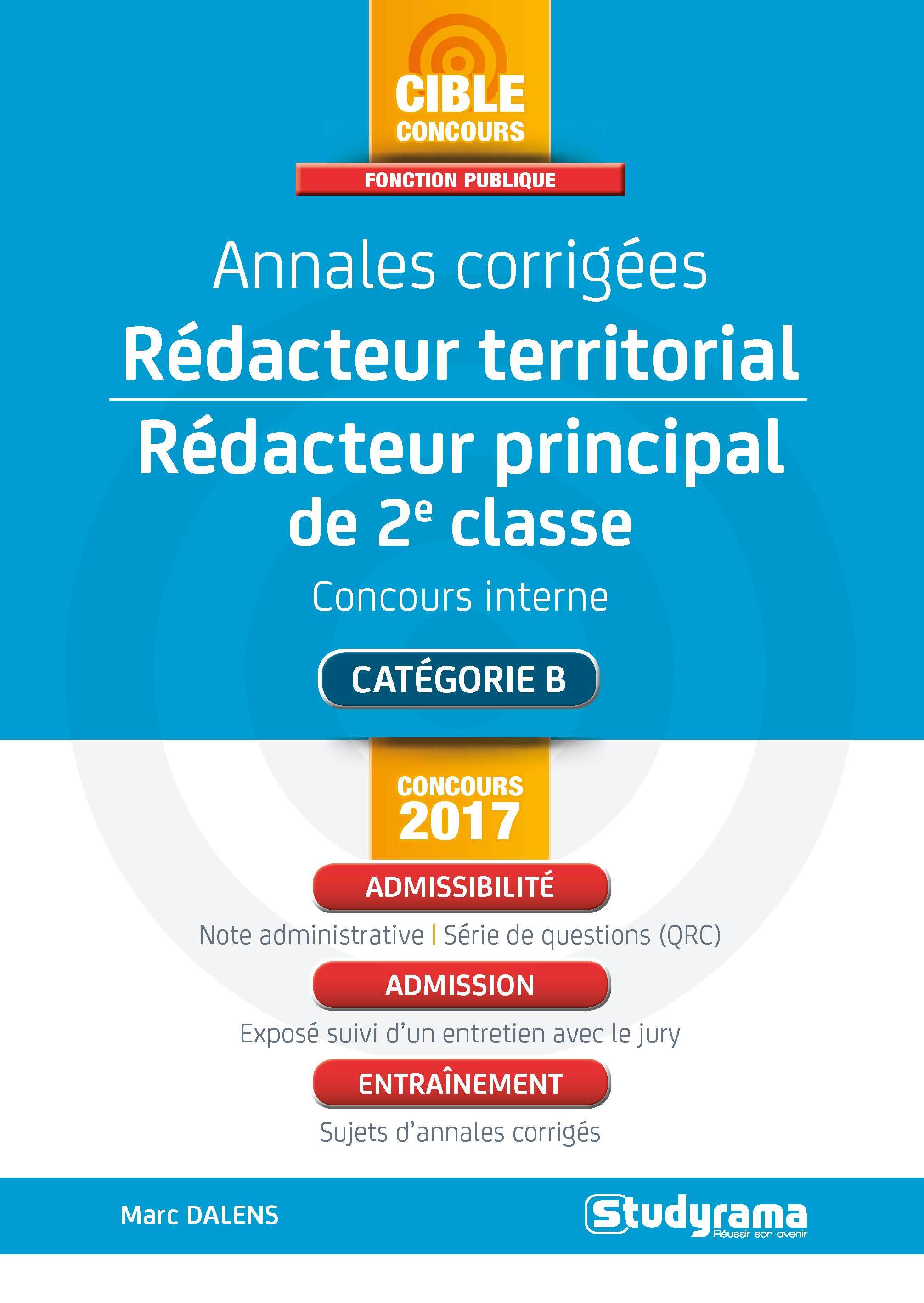 Annales corrigées rédacteur territorial, rédacteur principal de 2e classe 2017