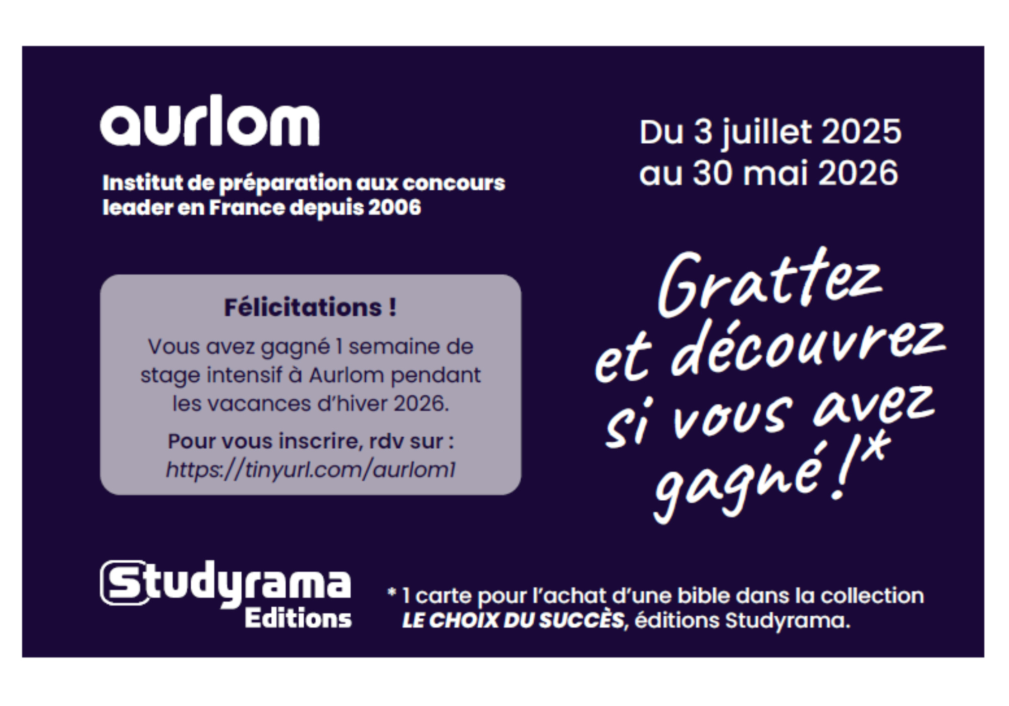 Lot 5 cartes à gratter Choix du succès