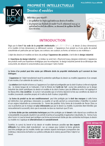 Propriété intellectuelle - Dessins et modèles
