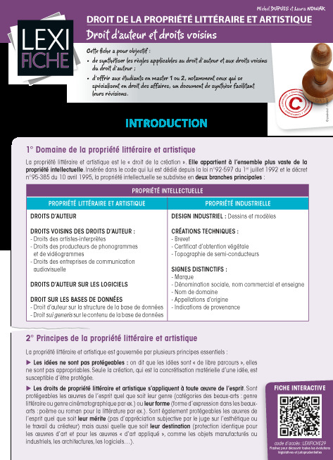 Droits de la propriété littéraire et artistique - Droits d'auteurs