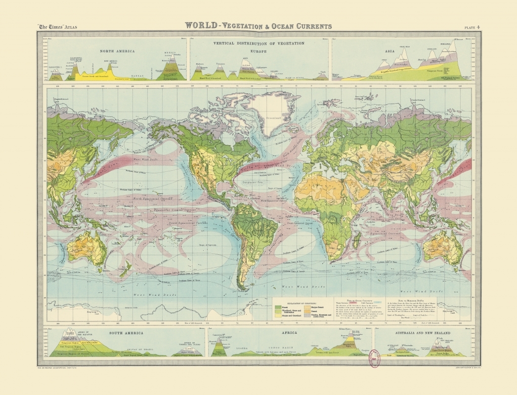 Carte – Le monde – Végétation et courants marins