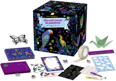 Mon petit monde de papeterie - Coffret avec des stickers, stylos, strass, bloc-note, enveloppes, gom