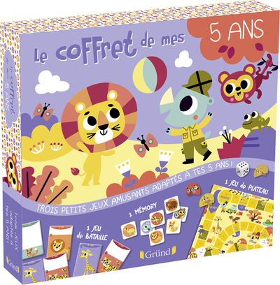 Le coffret de mes 5 ans - Coffret avec un jeu de l'oie sur les animaux, 40 cartes de mémory et 1 jeu