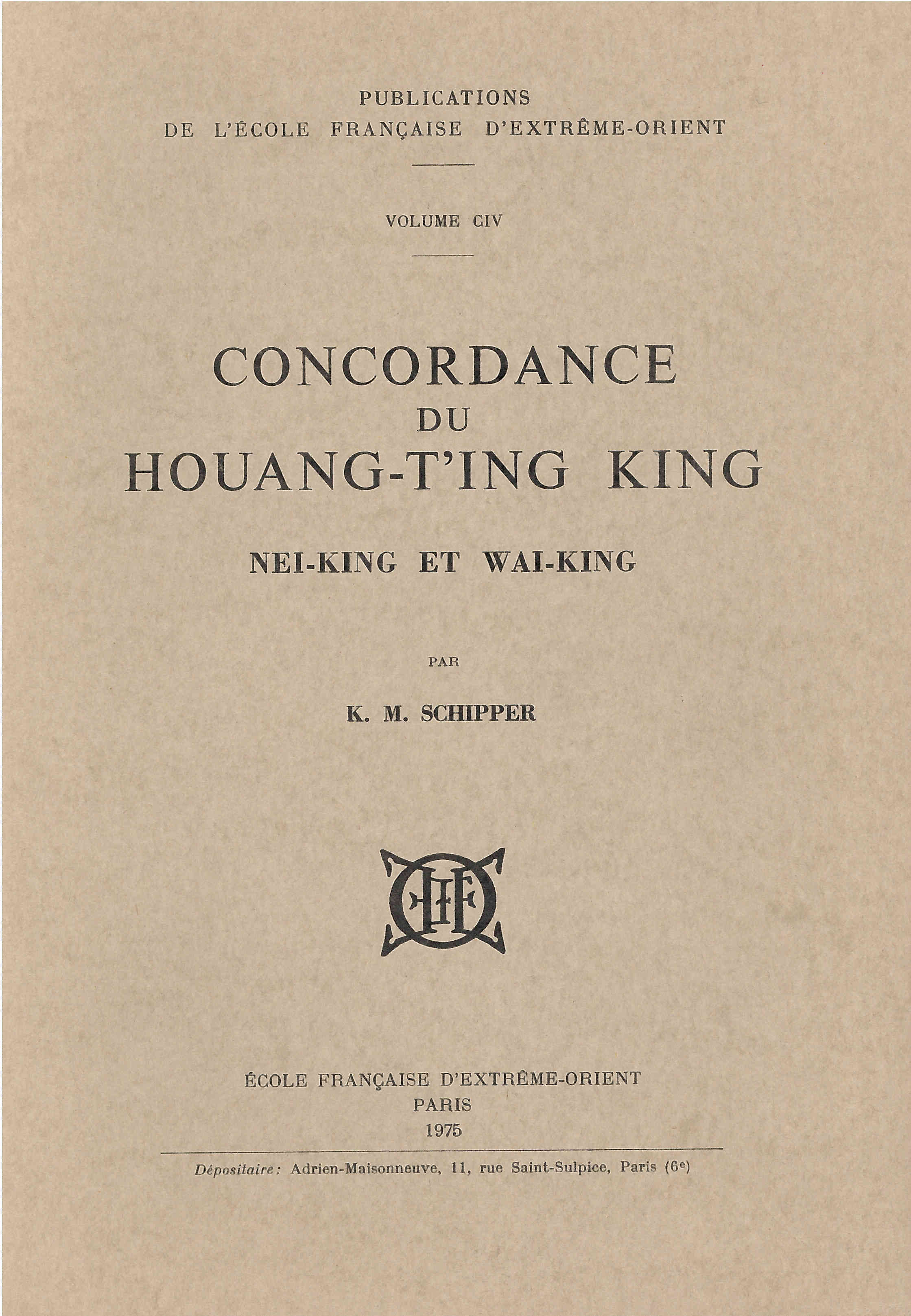 Concordance du Houang-T'ing King, Nei-King et Wai-King