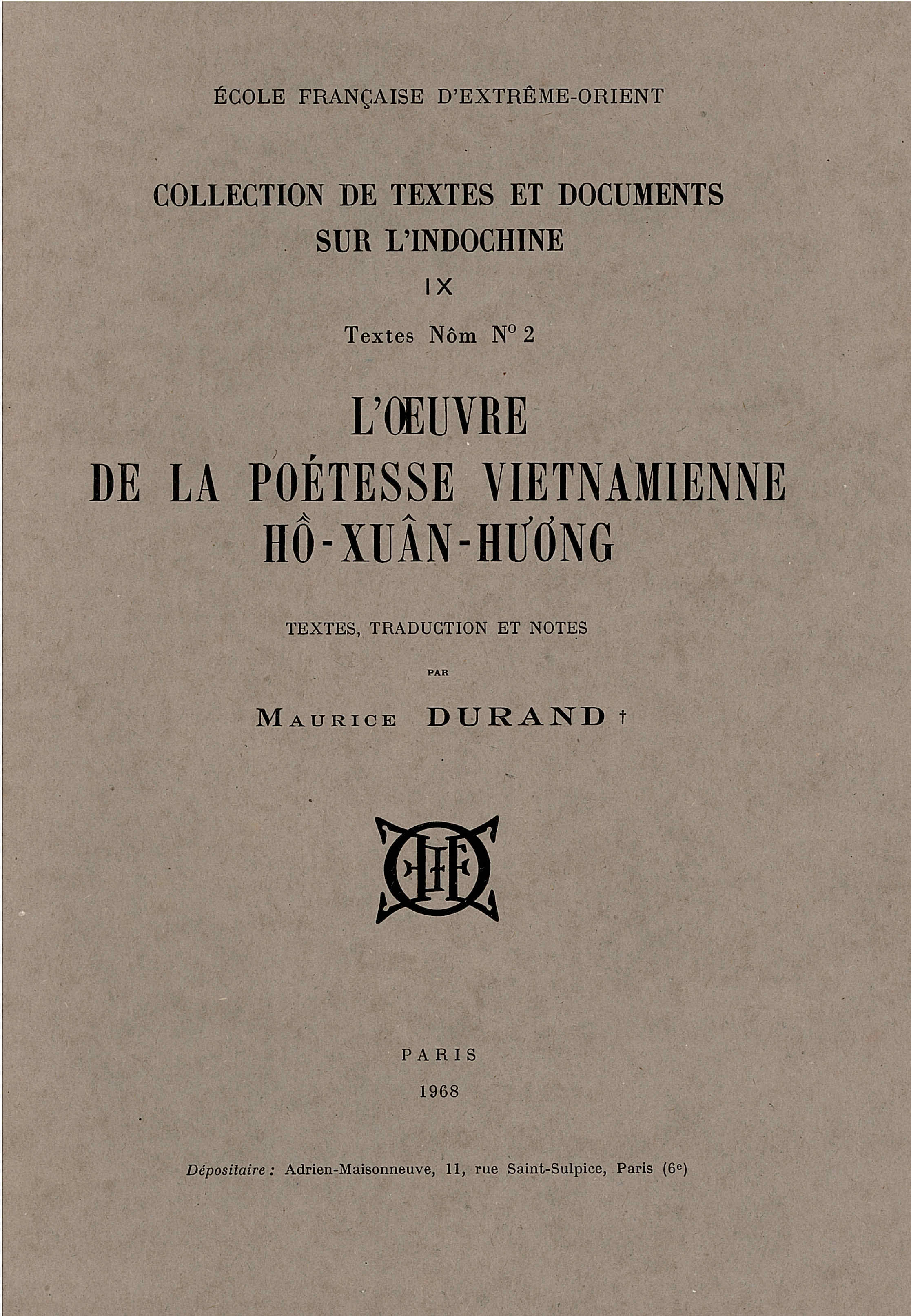 L'oeuvre de la poétesse vietnamienne Ho-Xuan-Huong (Texte Nôm n°2)
