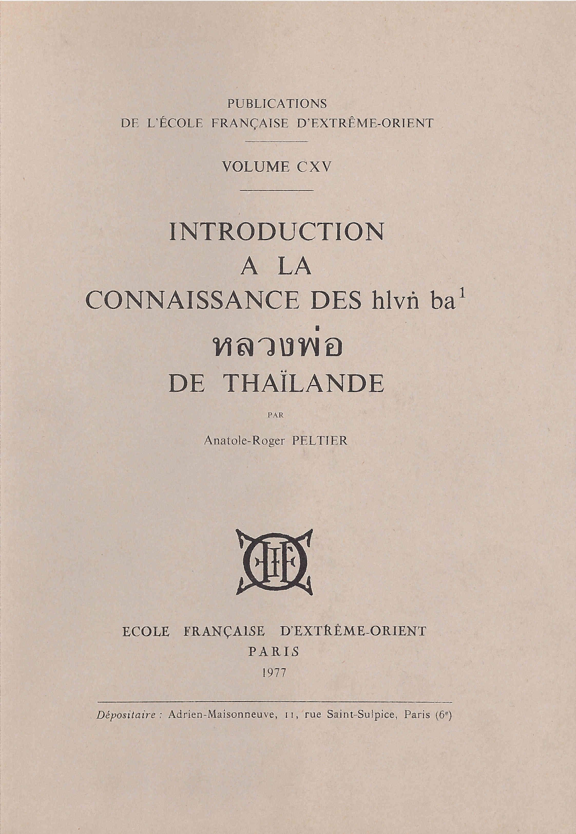 Introduction à la connaissance des HLVN BA de Thaïlande