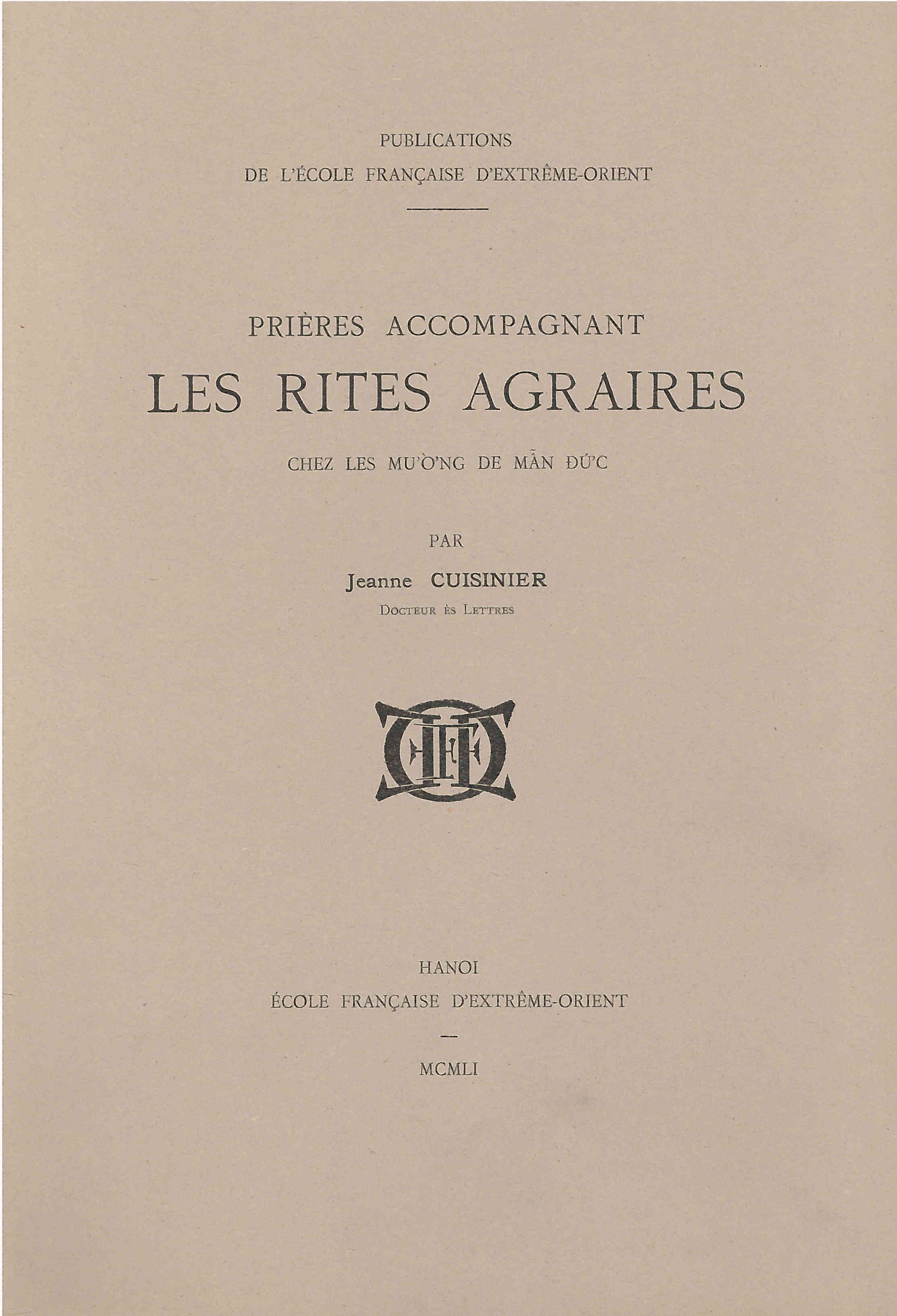Prières accompagnant les rites agraires chez les Muong de Man Duc