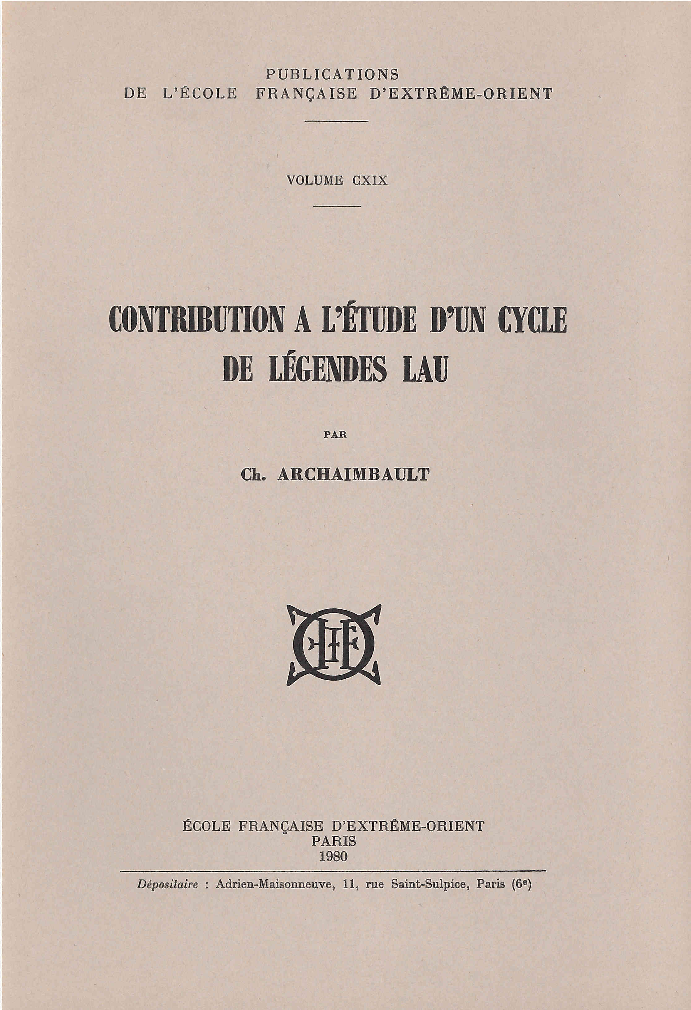 Contribution à l'étude d'un cycle de légendes lau