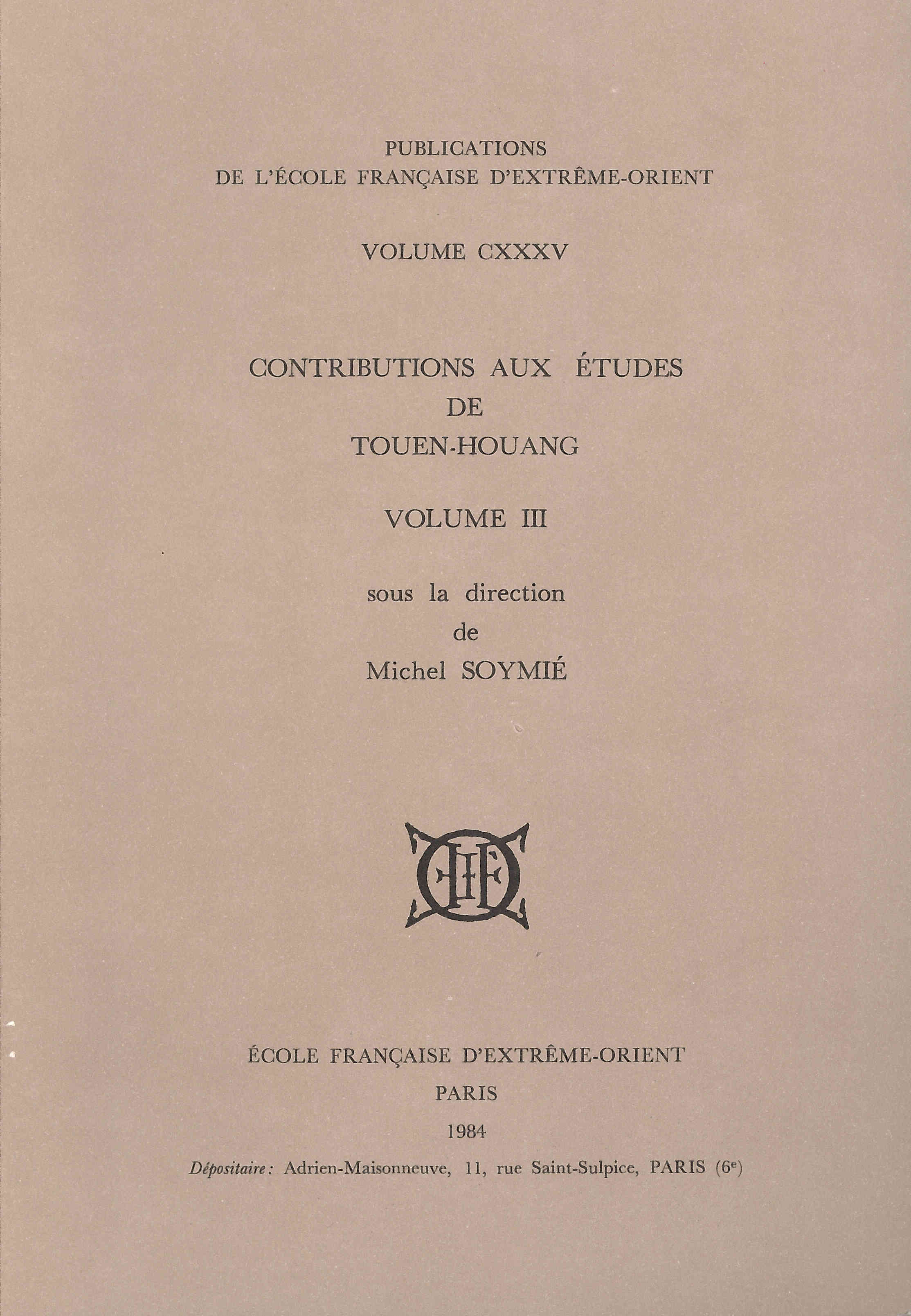 Contributions aux études de Touen-Houang. Volume 3