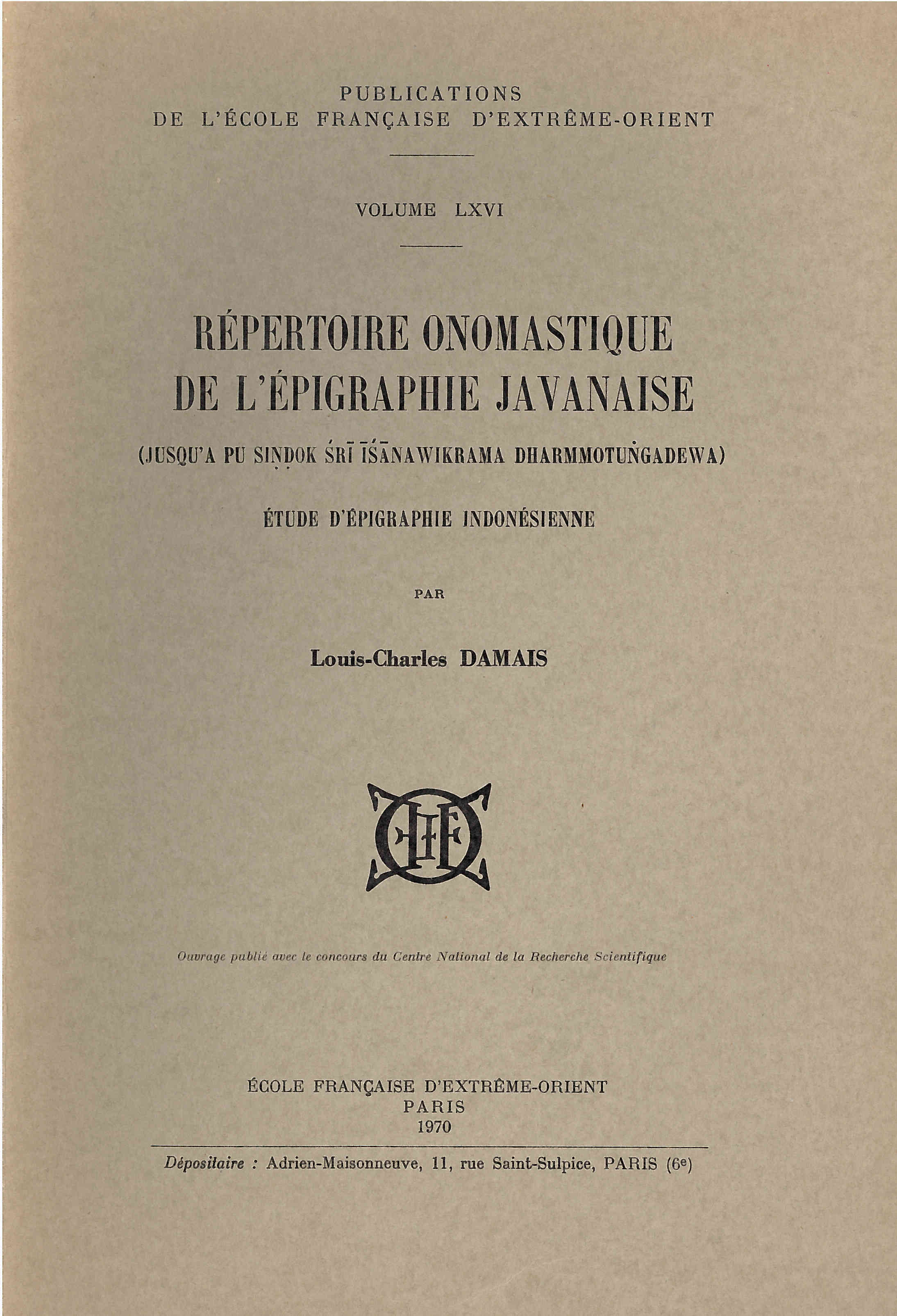 Répertoire onomastique de l'épigraphie javanaise
