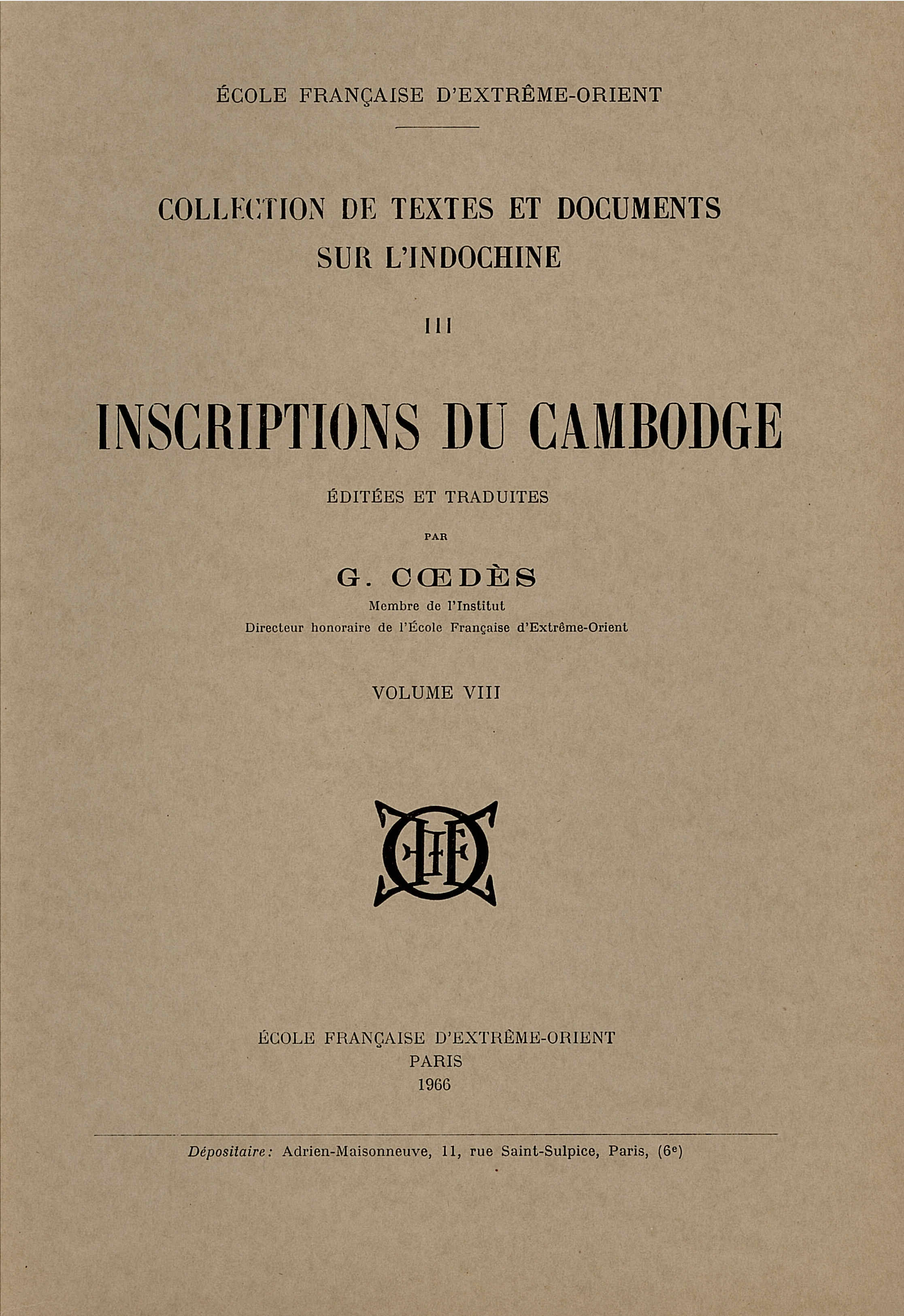 Inscriptions du Cambodge (Tome 8)