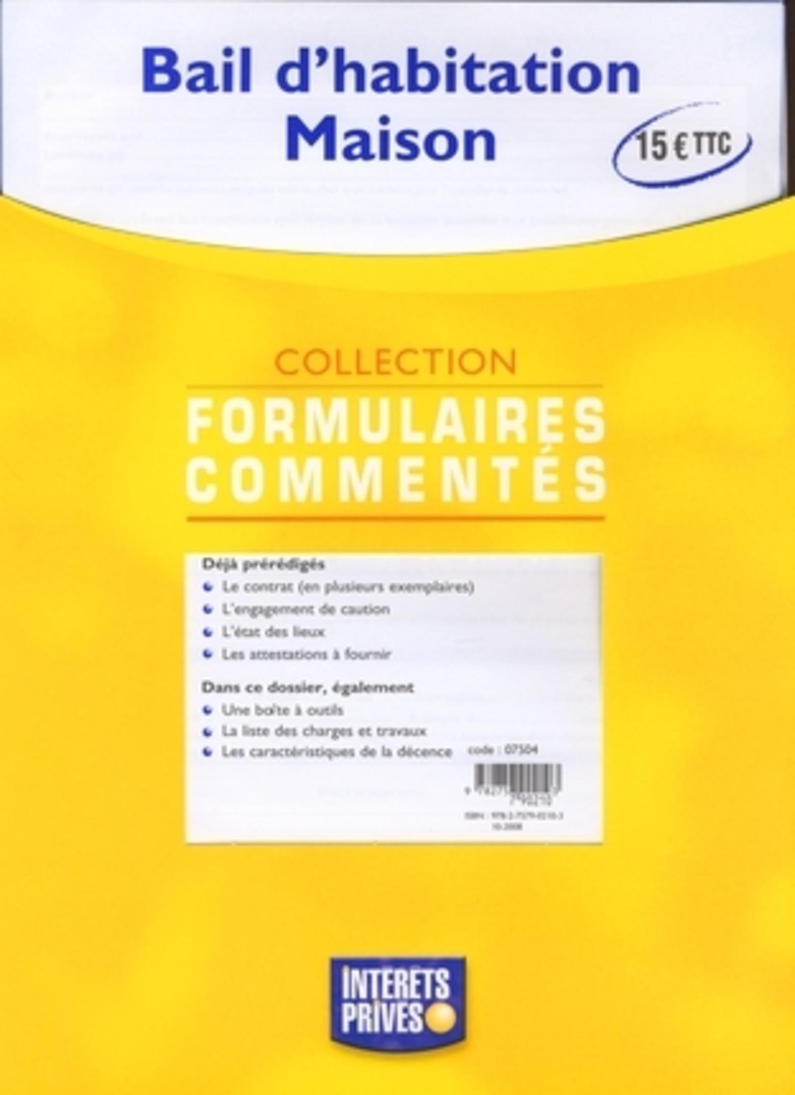 BAIL D'HABITATION MAISON. POCHETTE