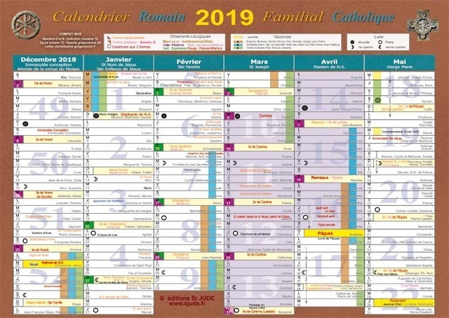 CALENDRIER FAMILIAL CATHOLIQUE  2019 – A4