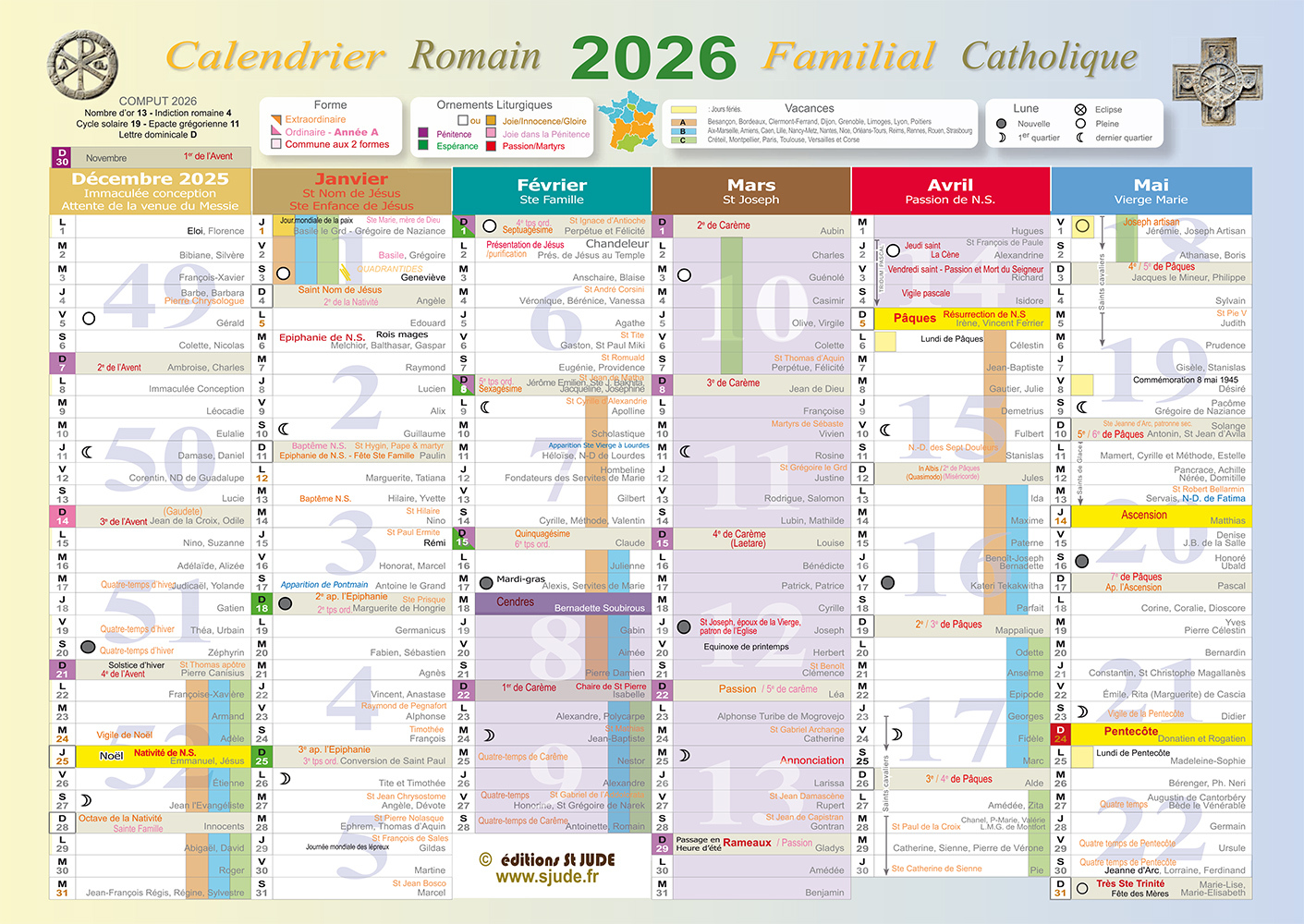 Calendrier catholique romain 2026