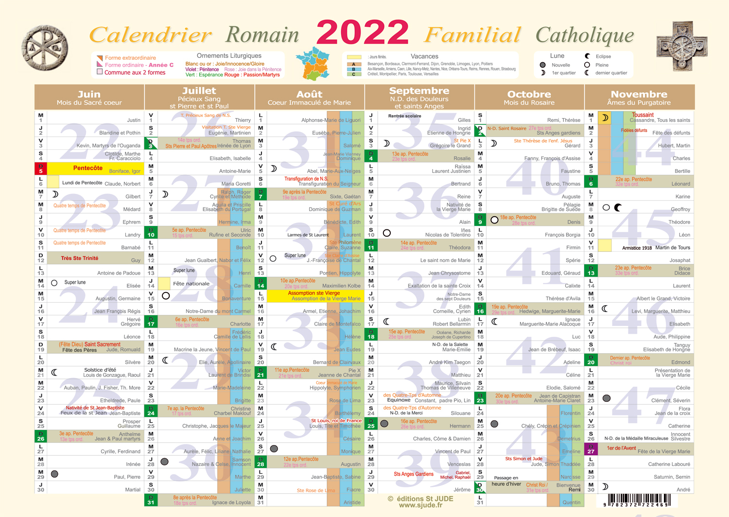 Calendrier familial catholique 2022 grand format A3