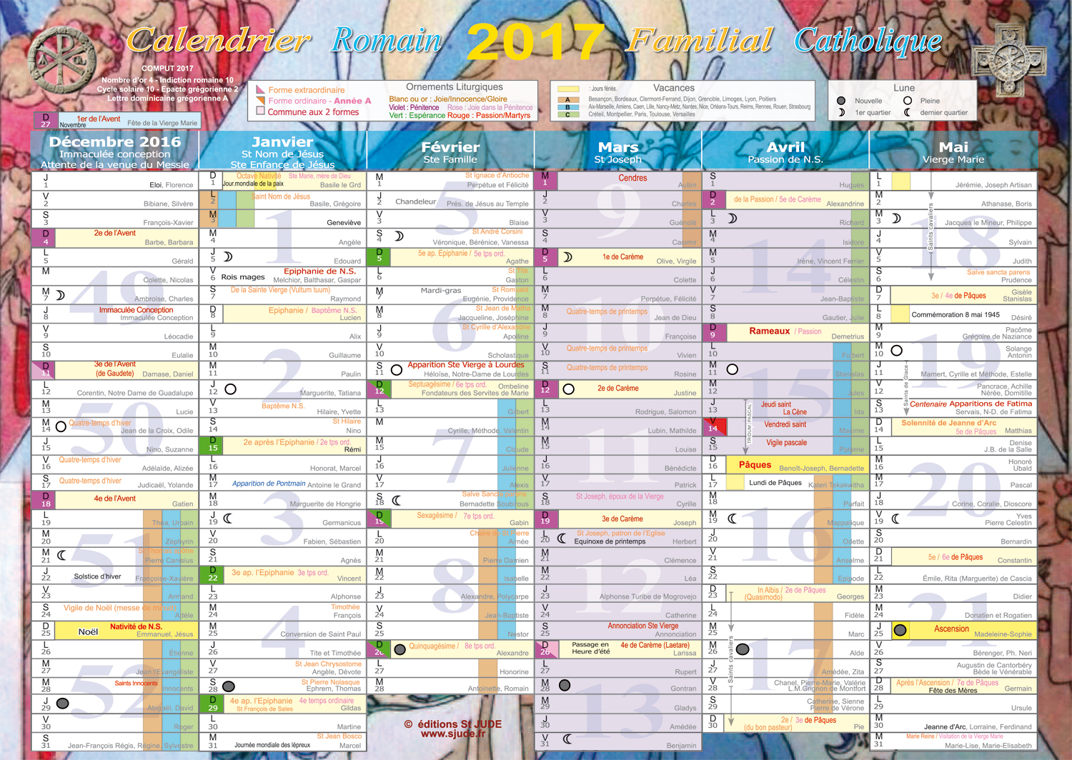 CALENDRIER ROMAIN LITURGIQUE ET FAMILIAL 2017 A4