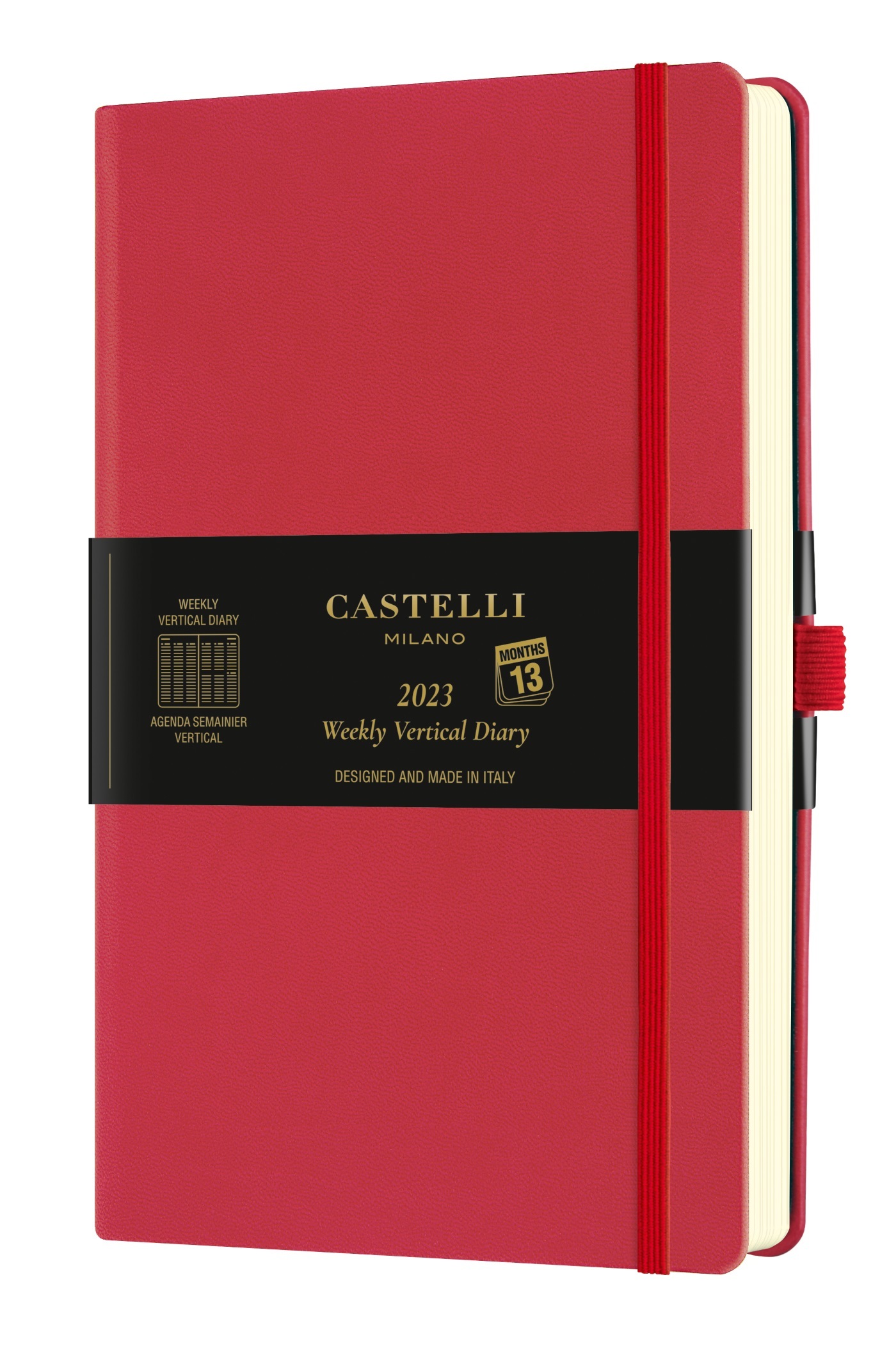Agenda 2023 semainier vertical grand format Aquarela Coral red