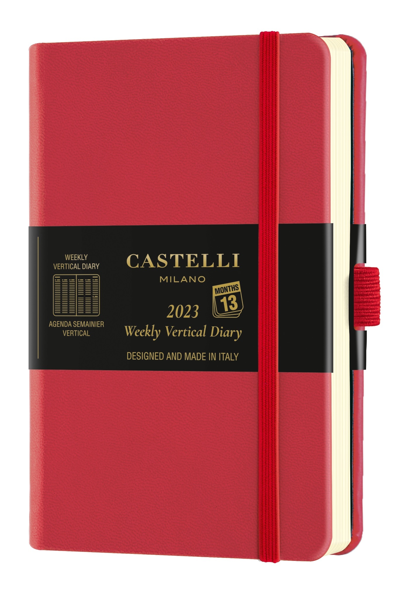 Agenda 2023 semainier vertical poche Aquarela Coral red