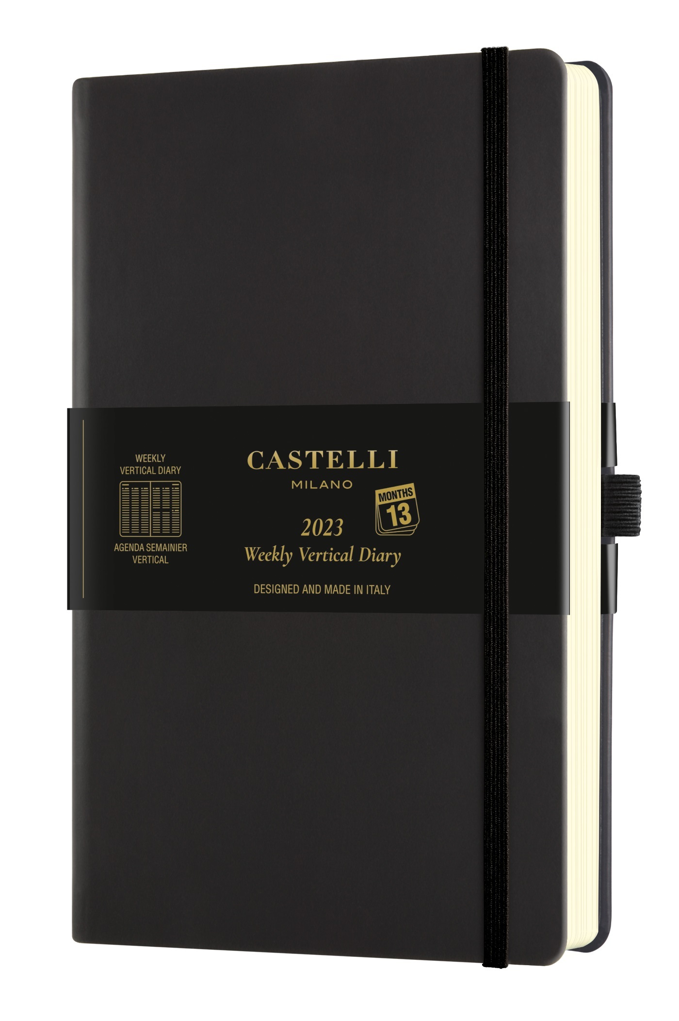 Agenda 2023 semainier vertical grand format Aquarela Black Sepia