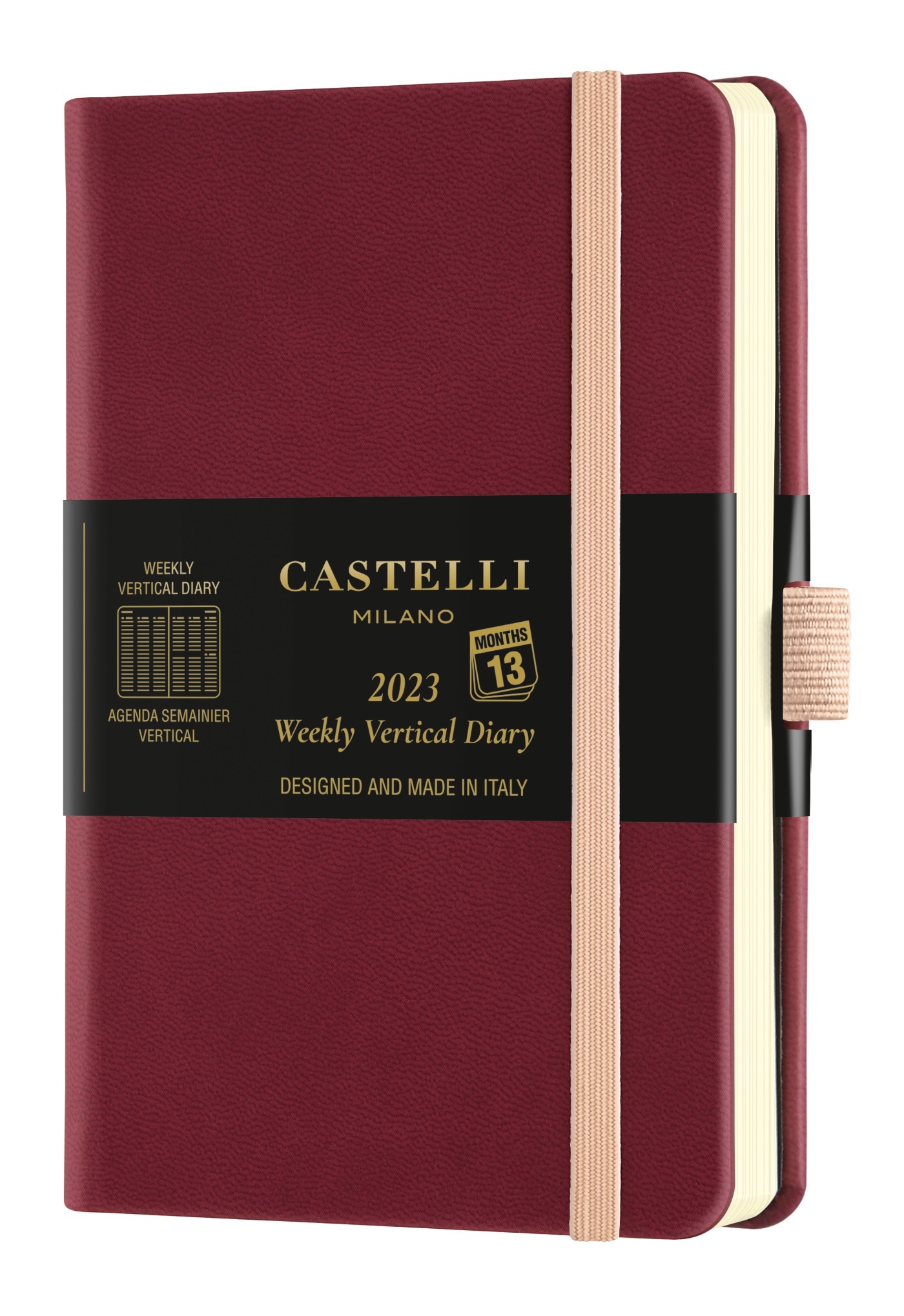 Agenda 2023 semainier vertical poche Aquarela Black cherry