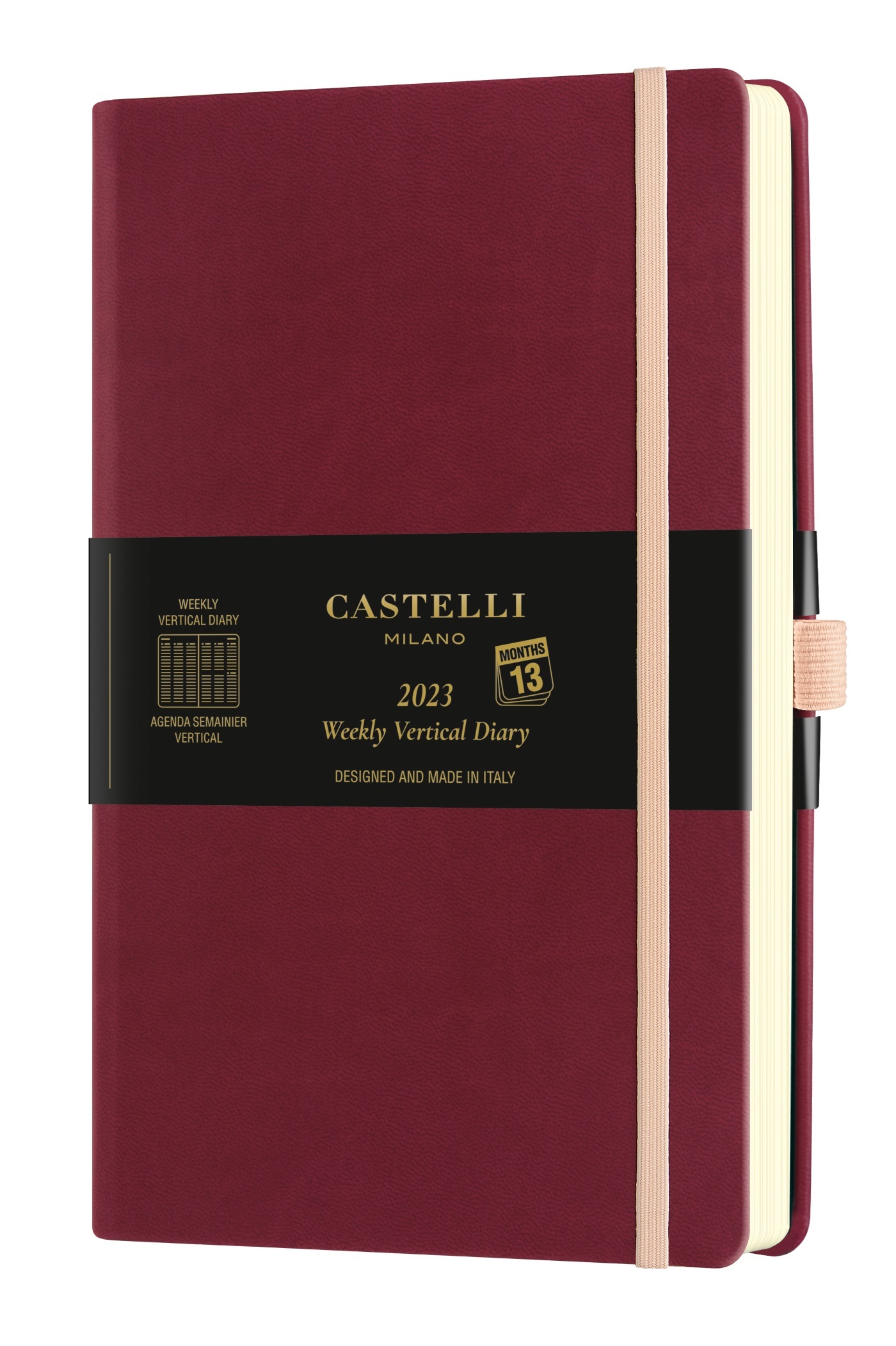 Agenda 2023 semainier vertical grand format Aquarela Black cherry