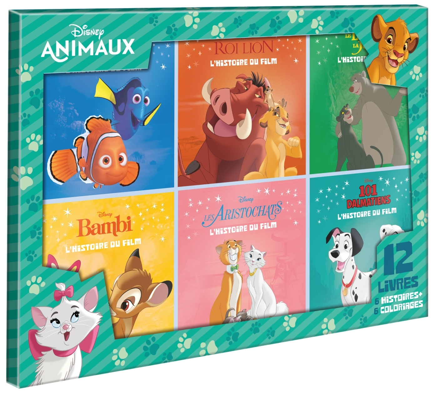 DISNEY ANIMAUX - Coffret 12 livres - 6 Histoires + 6 Coloriages