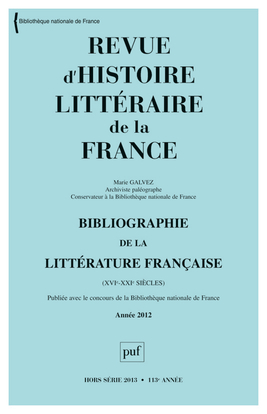 RHLF 2013, Bibliographie 2012
