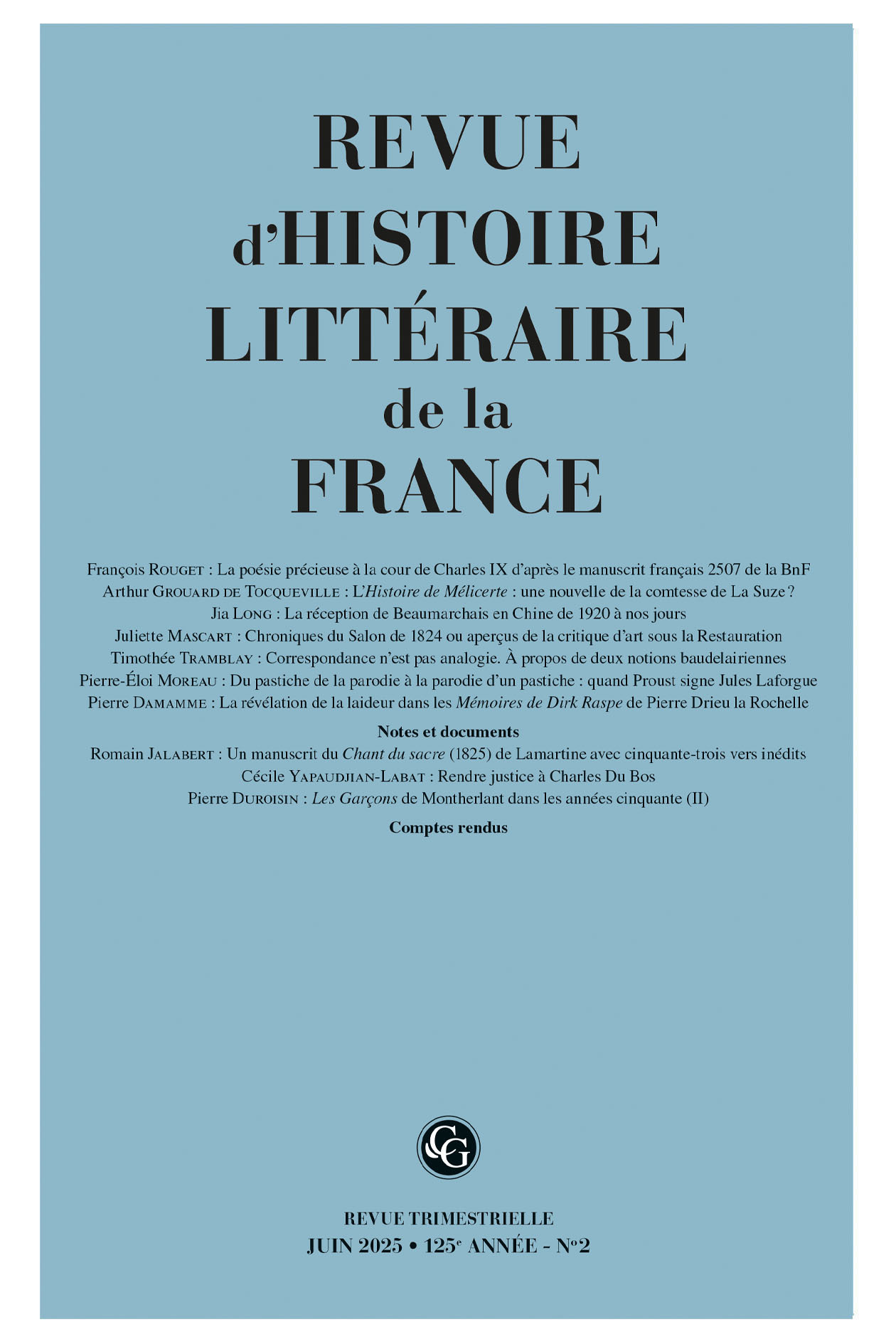 Revue d'Histoire littéraire de la France