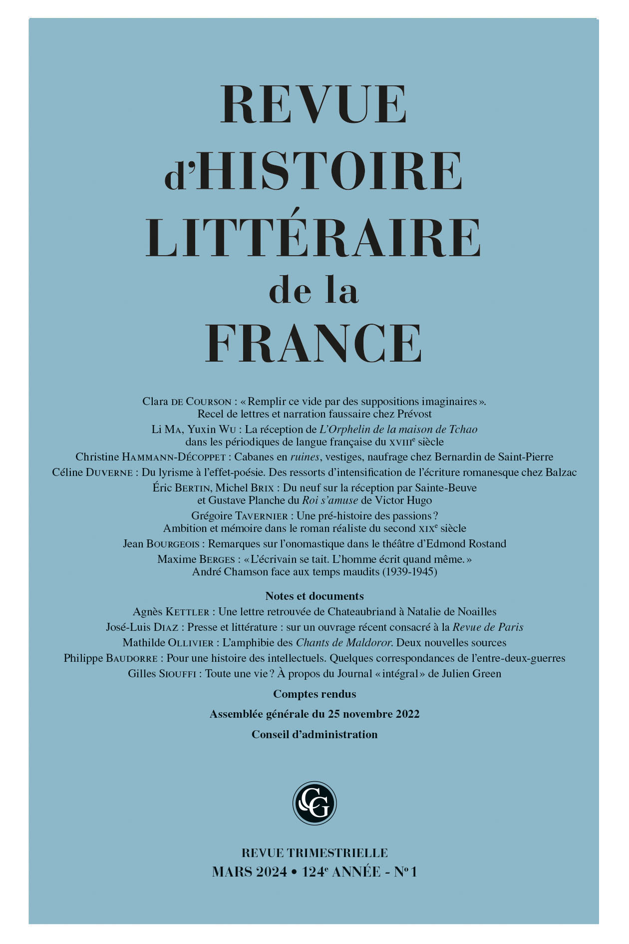 Revue d'Histoire littéraire de la France