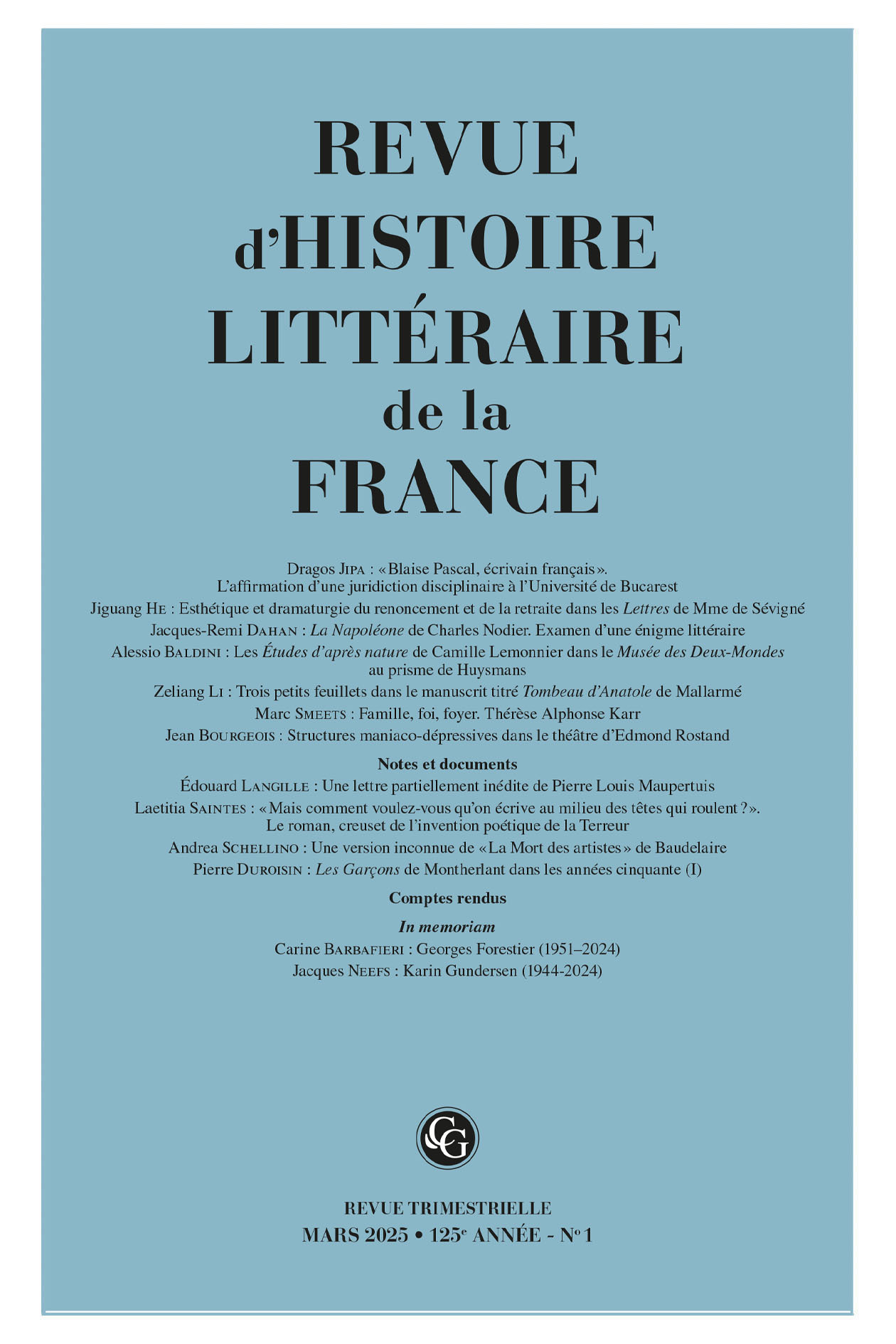 Revue d'Histoire littéraire de la France