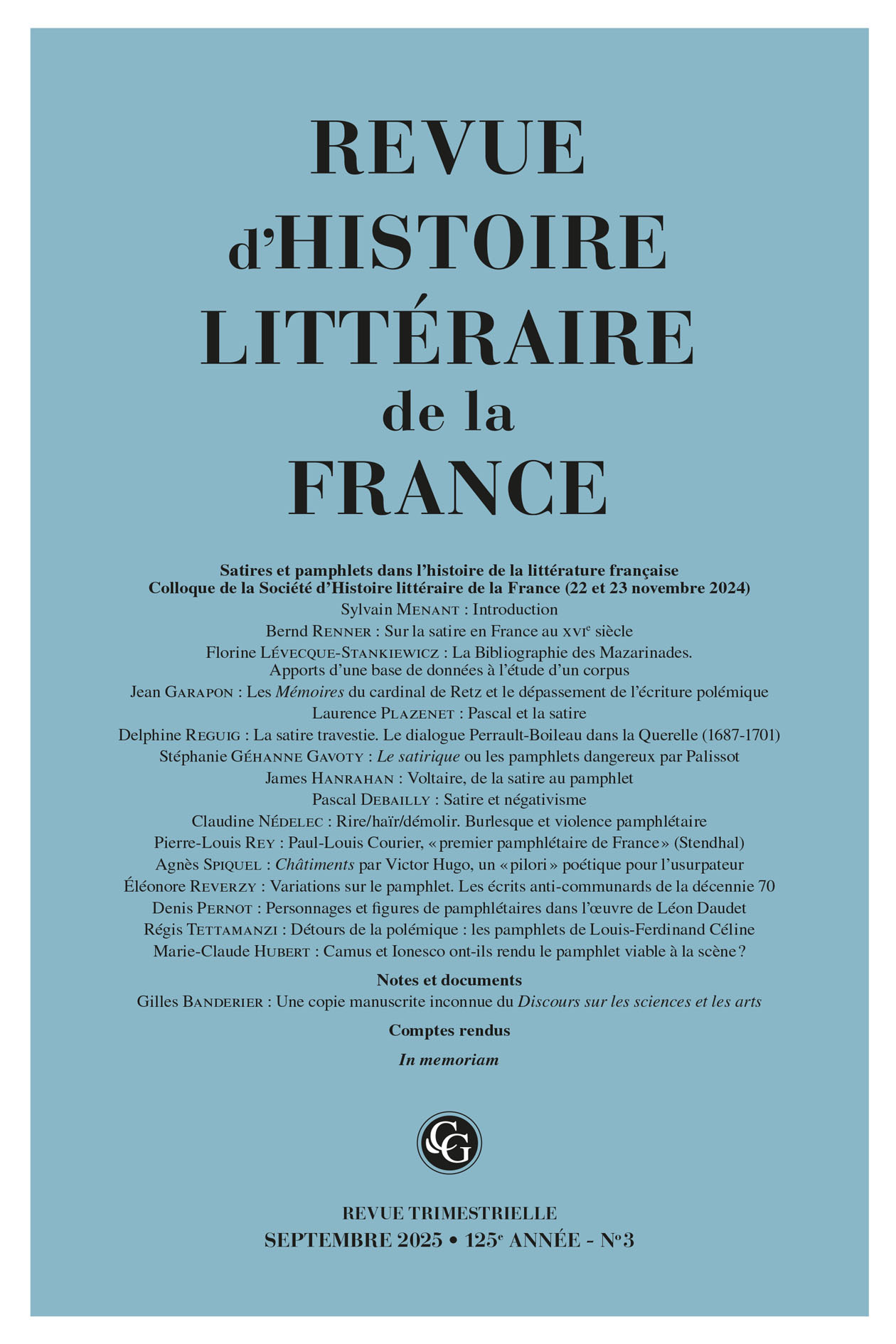 Revue d'Histoire littéraire de la France