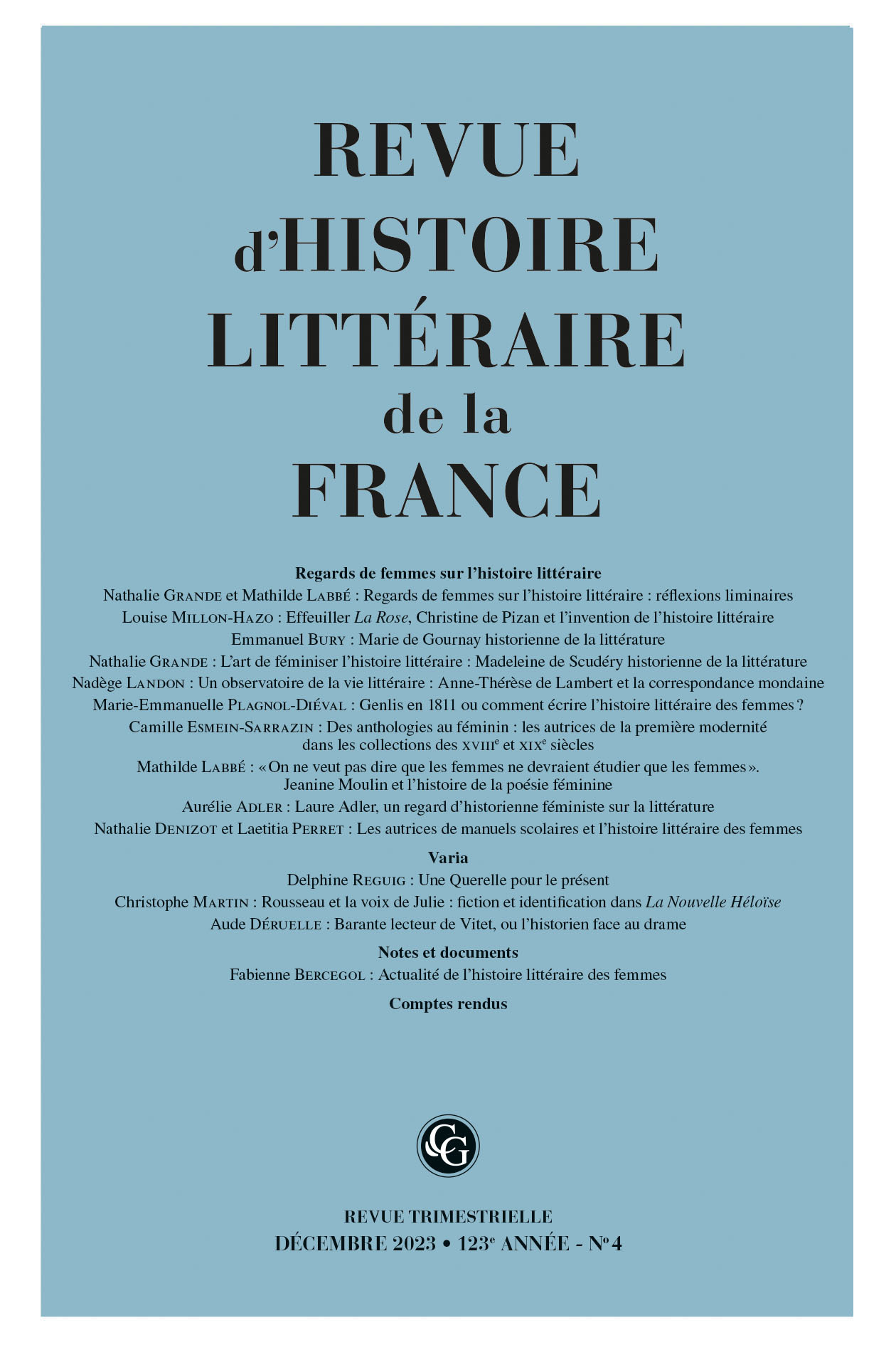 Revue d'Histoire littéraire de la France