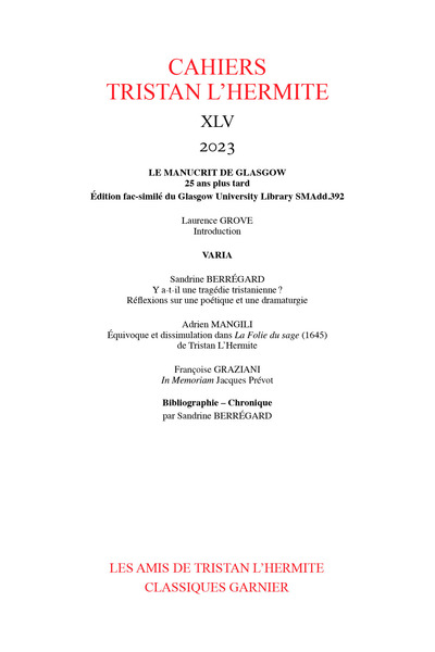Cahiers Tristan L'Hermite
