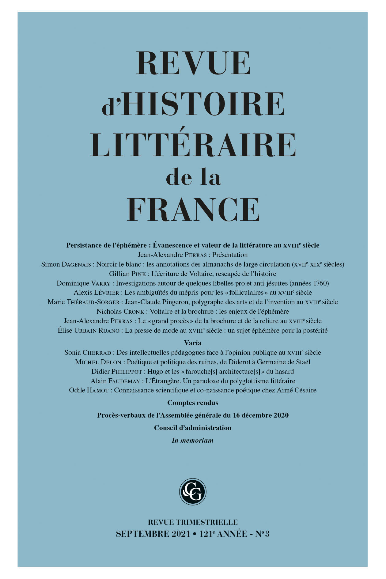Revue d'Histoire littéraire de la France
