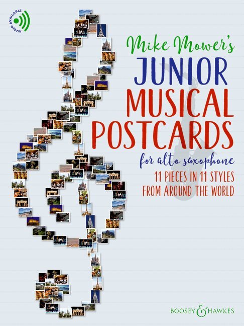 MIKE MOWER : JUNIOR MUSICAL POSTCARDS FOR ALTO SAXOPHONE - 11 PIECES IN 11 STYLES
